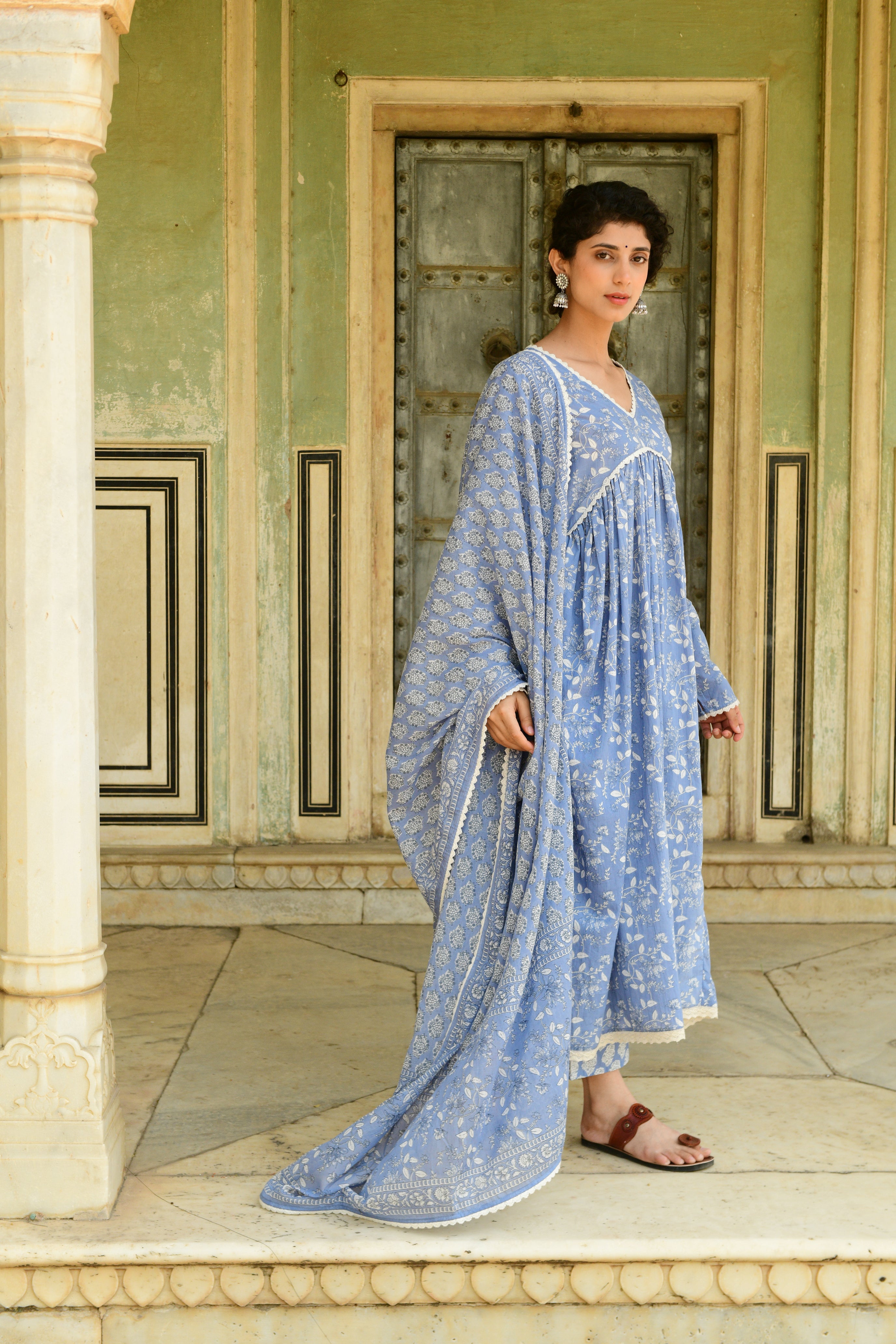 Aaravi Blue Hand Block Printed Suit Set - Shilpi Handicrafts