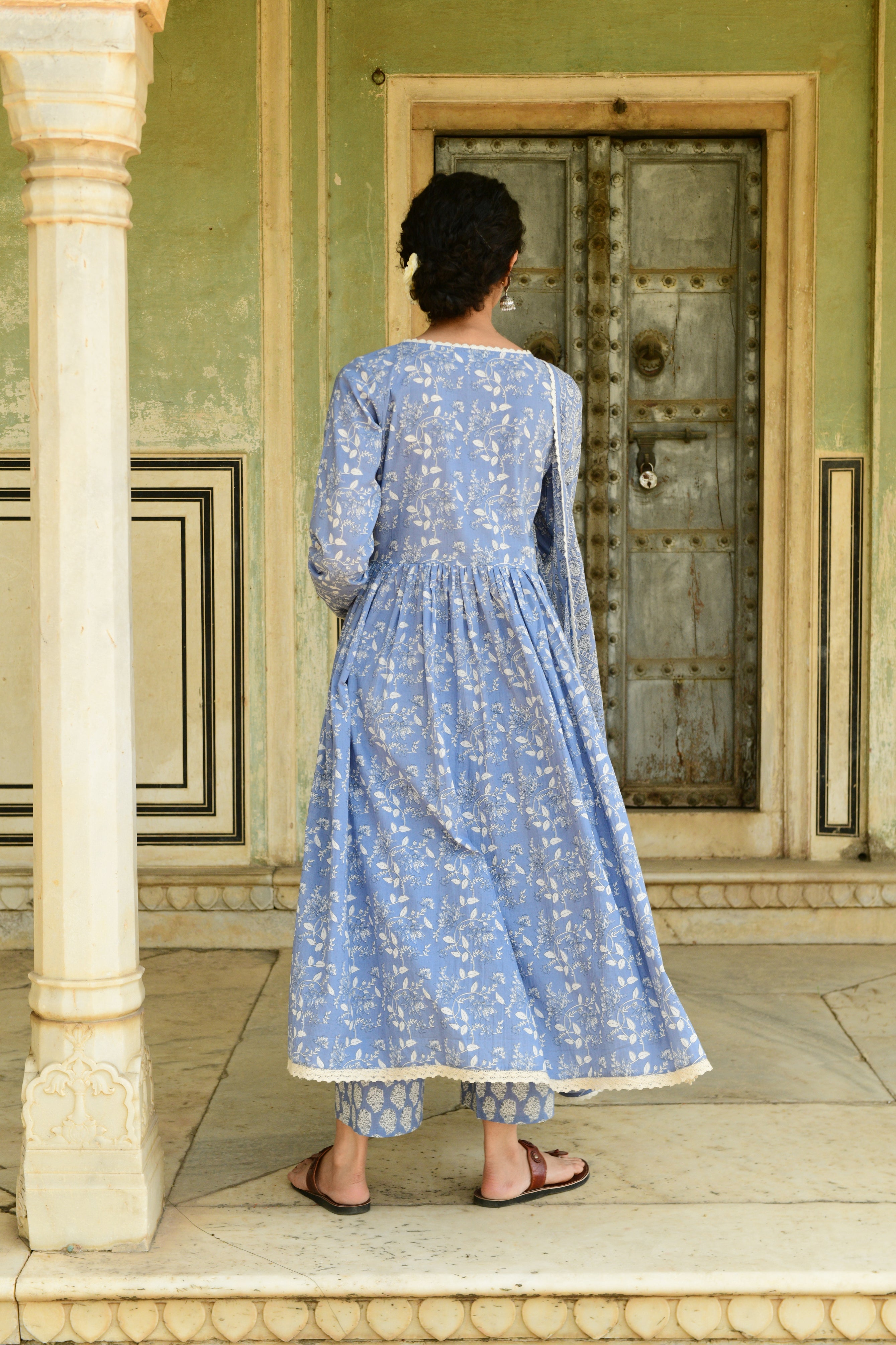 Aaravi Blue Hand Block Printed Suit Set - Shilpi Handicrafts