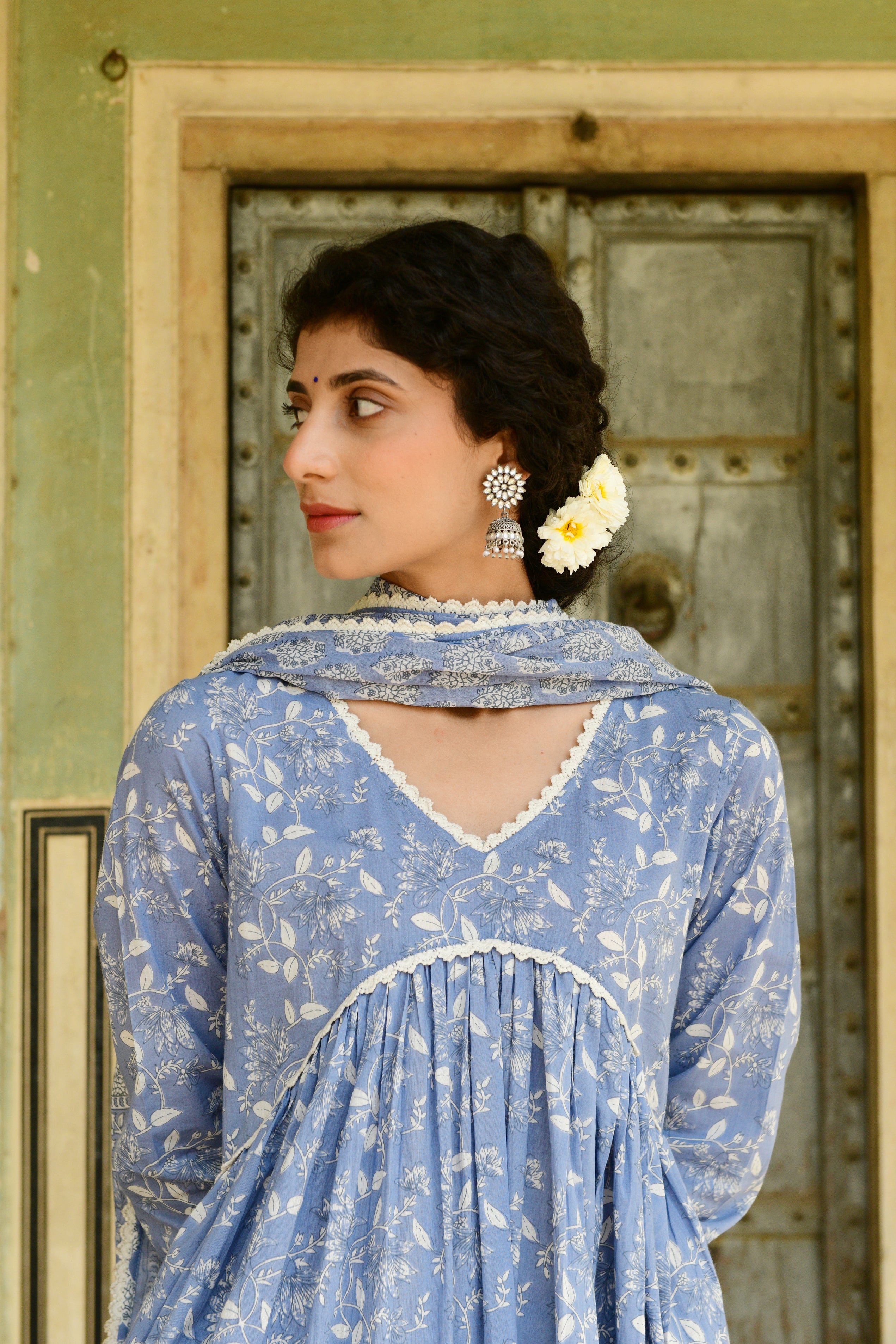 Aaravi Blue Hand Block Printed Suit Set - Shilpi Handicrafts