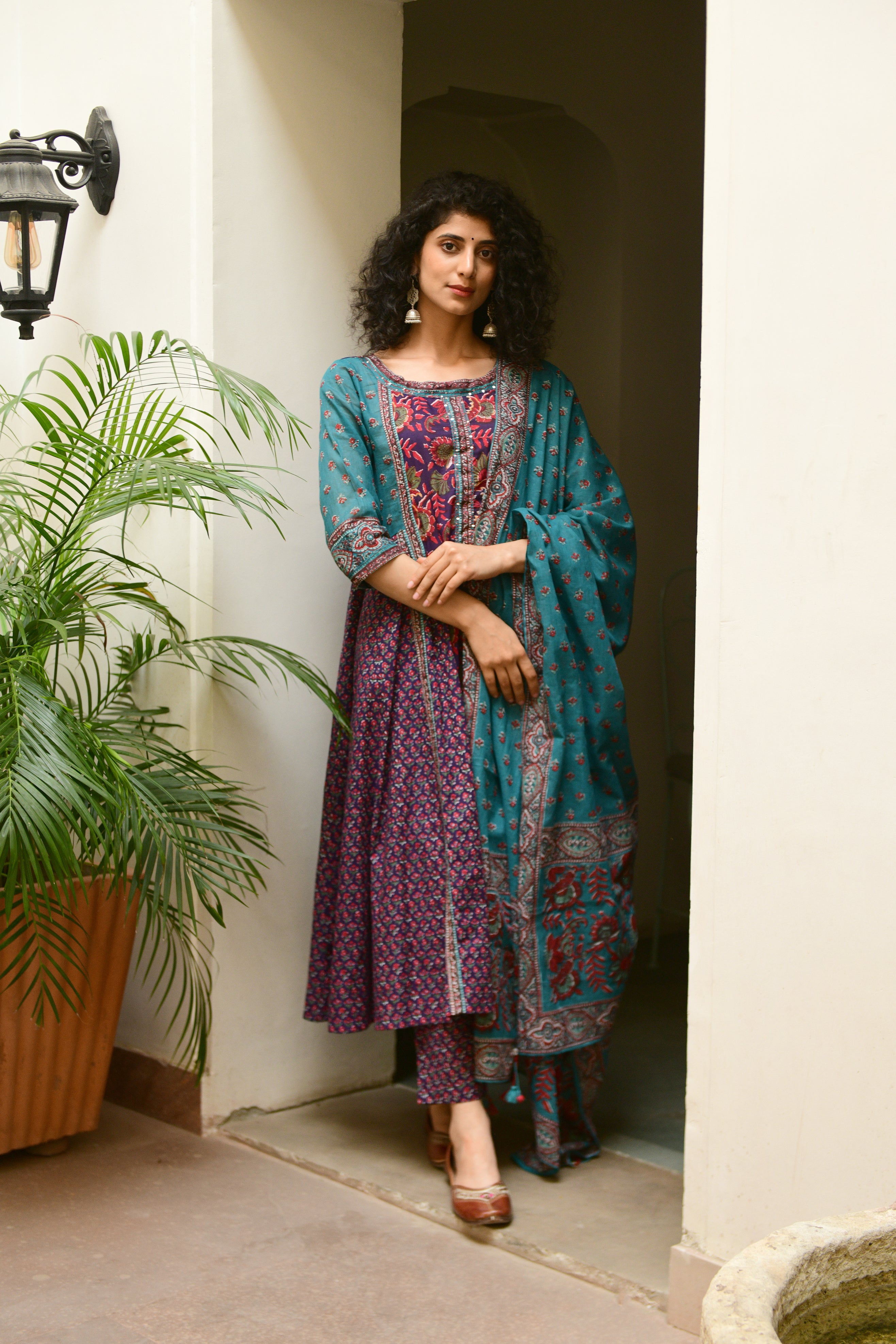 Aaravi Teal Hand Block Printed Cotton Suit Set - Shilpi Handicrafts