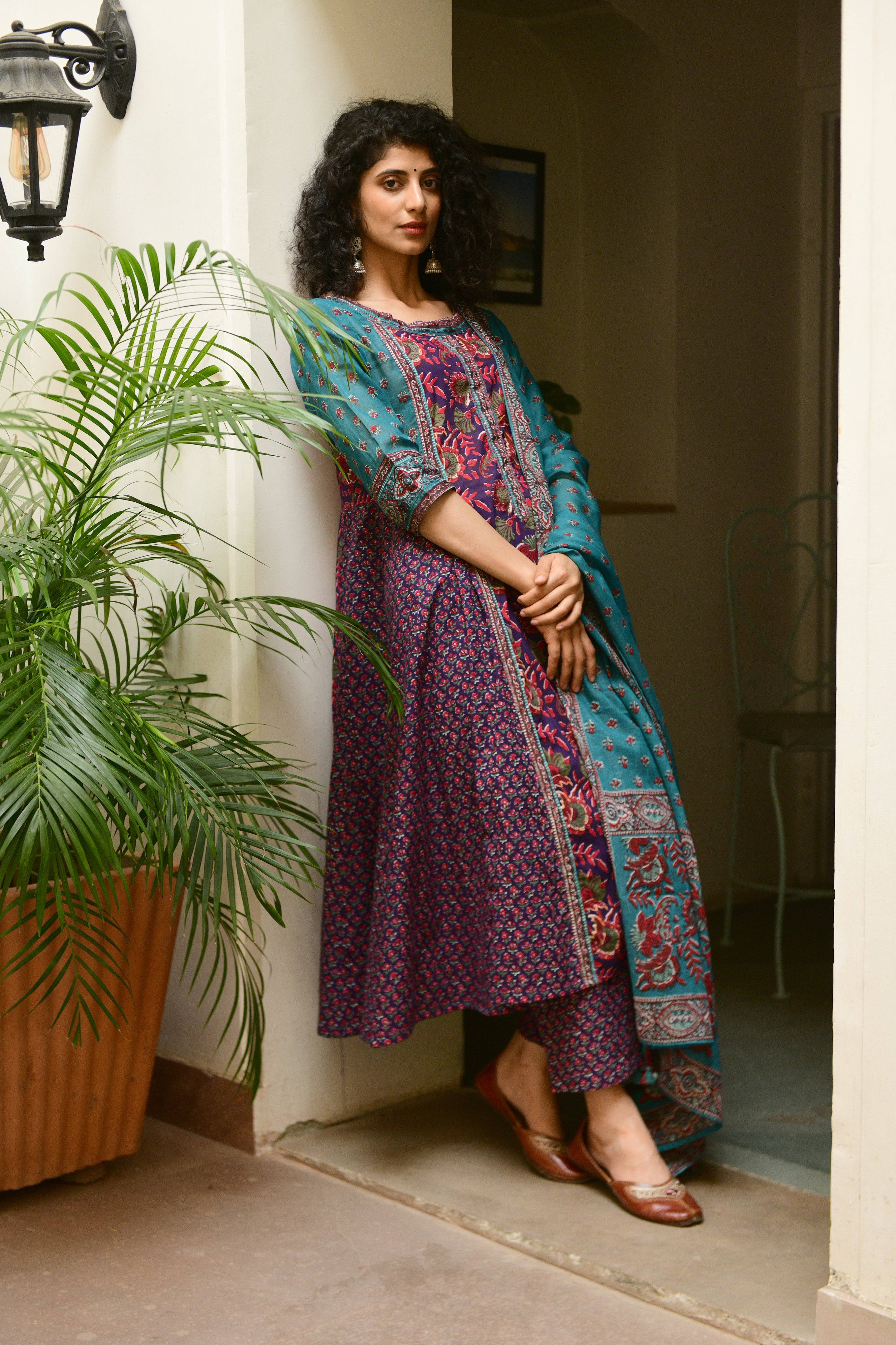 Aaravi Teal Hand Block Printed Cotton Suit Set - Shilpi Handicrafts