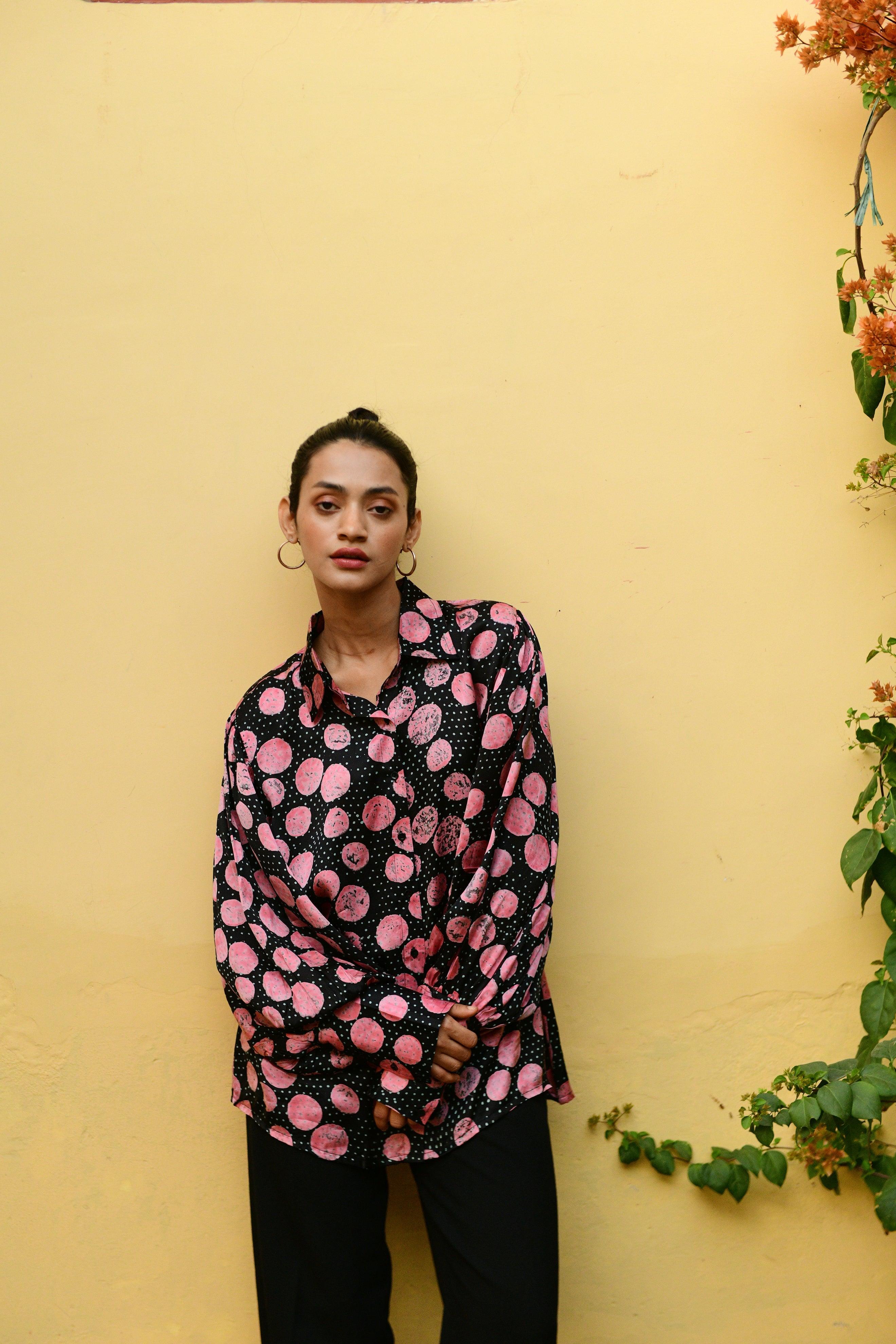 Aaravi Black Hand Block Printed Top Shirt - Shilpi Handicrafts
