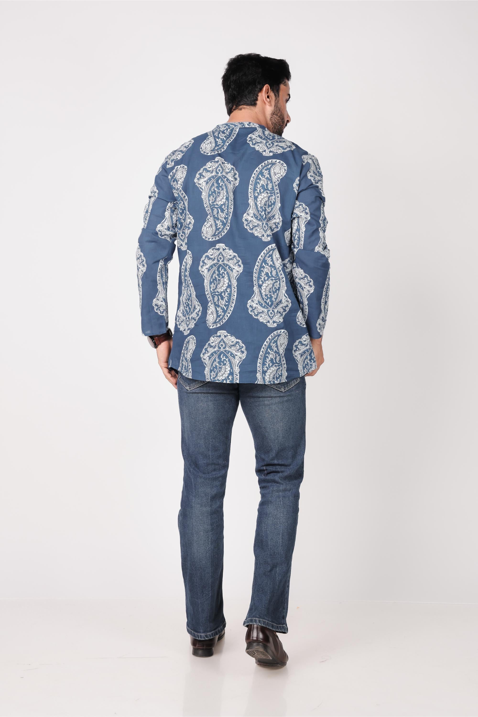 Men's Cotton Printed Short Kurta