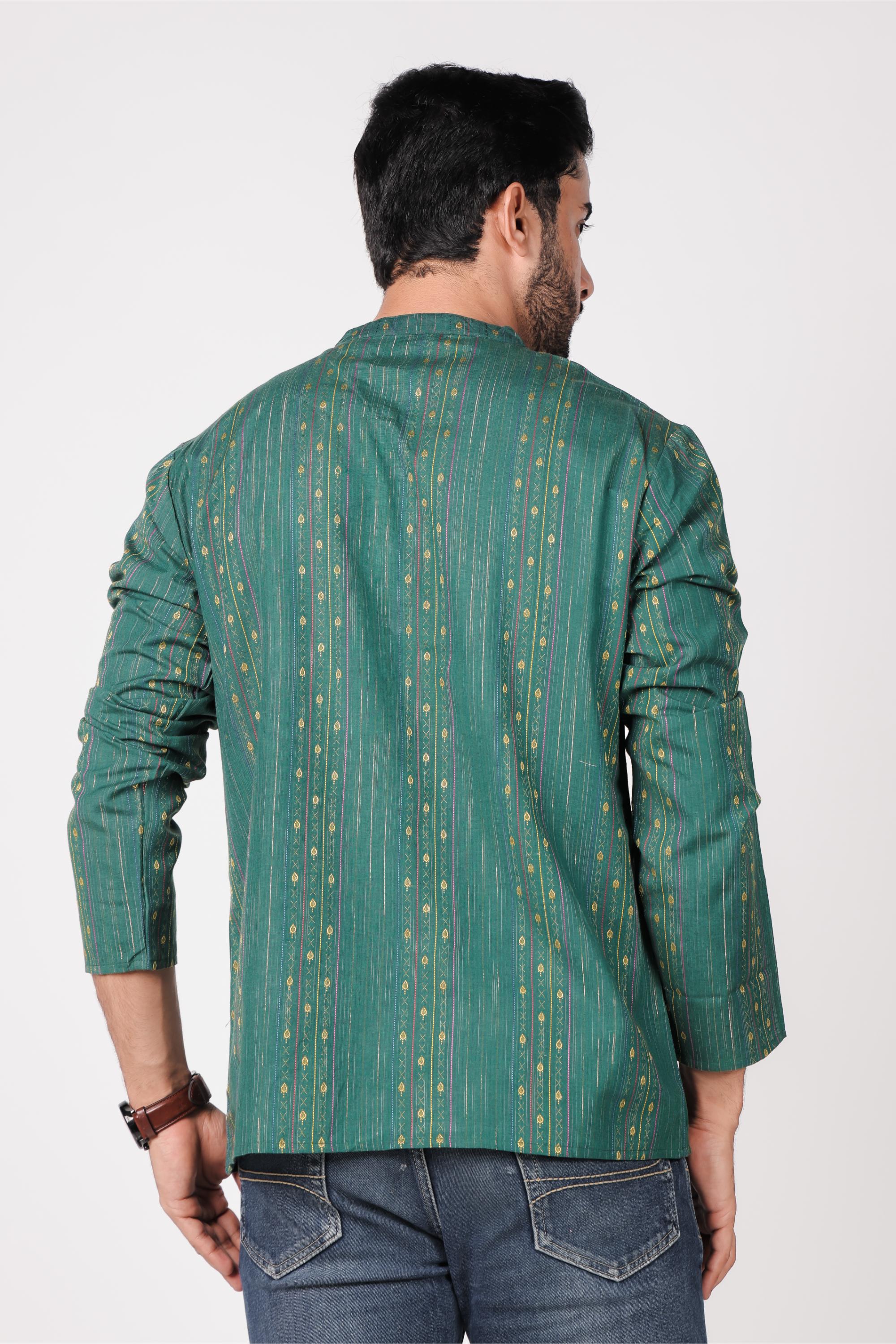 Classic Green Cotton Blend Short Kurta