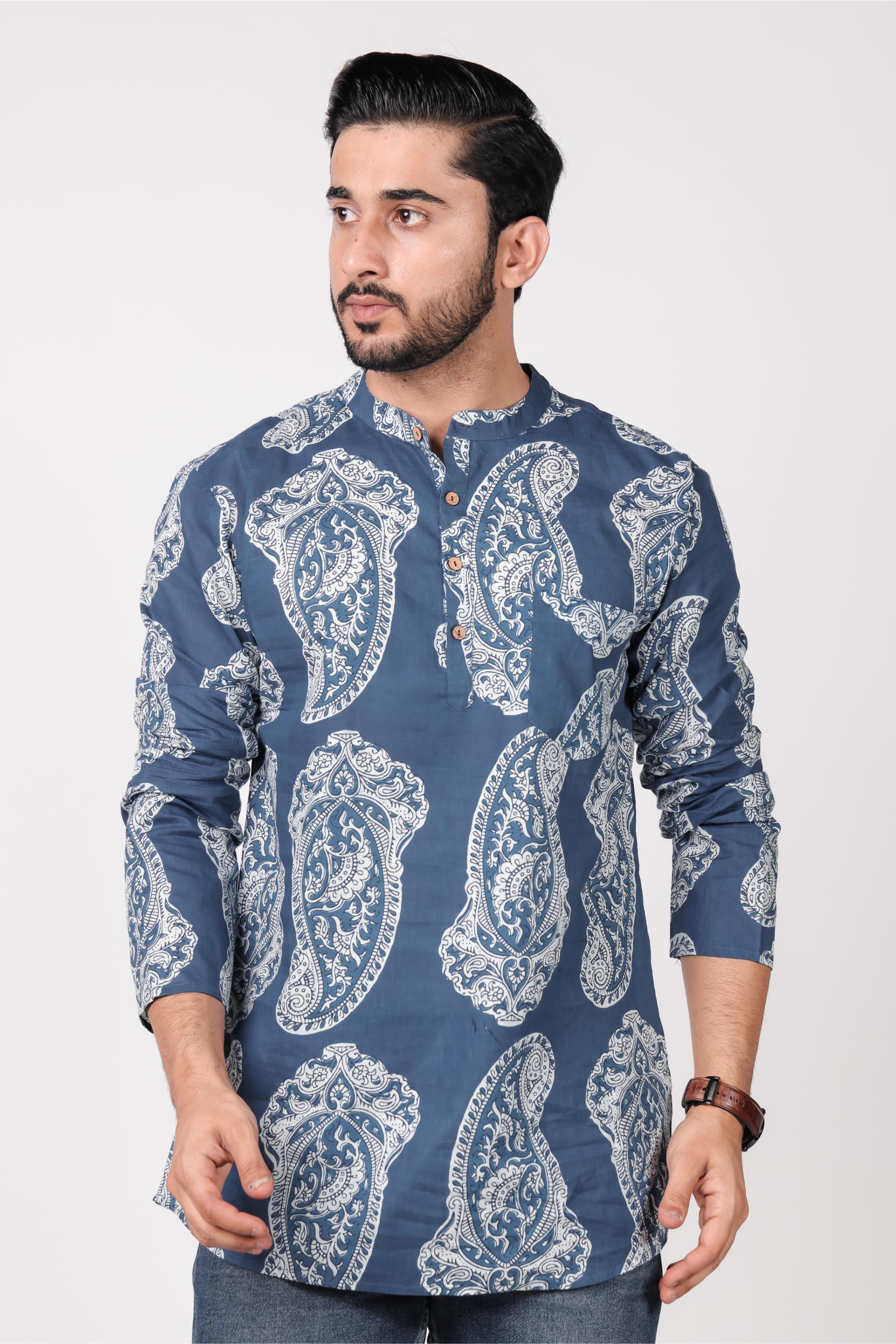 Men's Cotton Printed Short Kurta