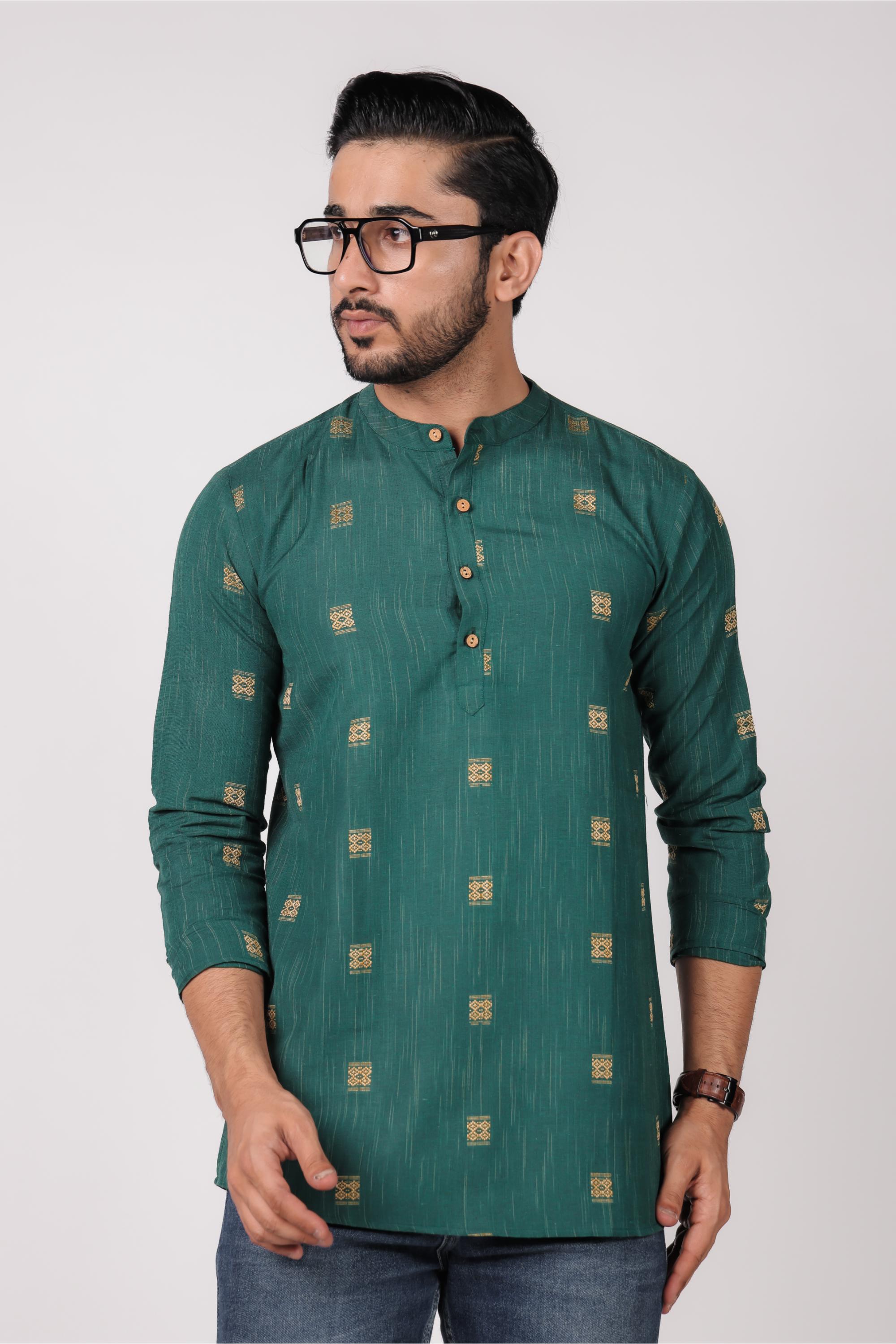 Elegant Green Cotton Blend Short Kurta