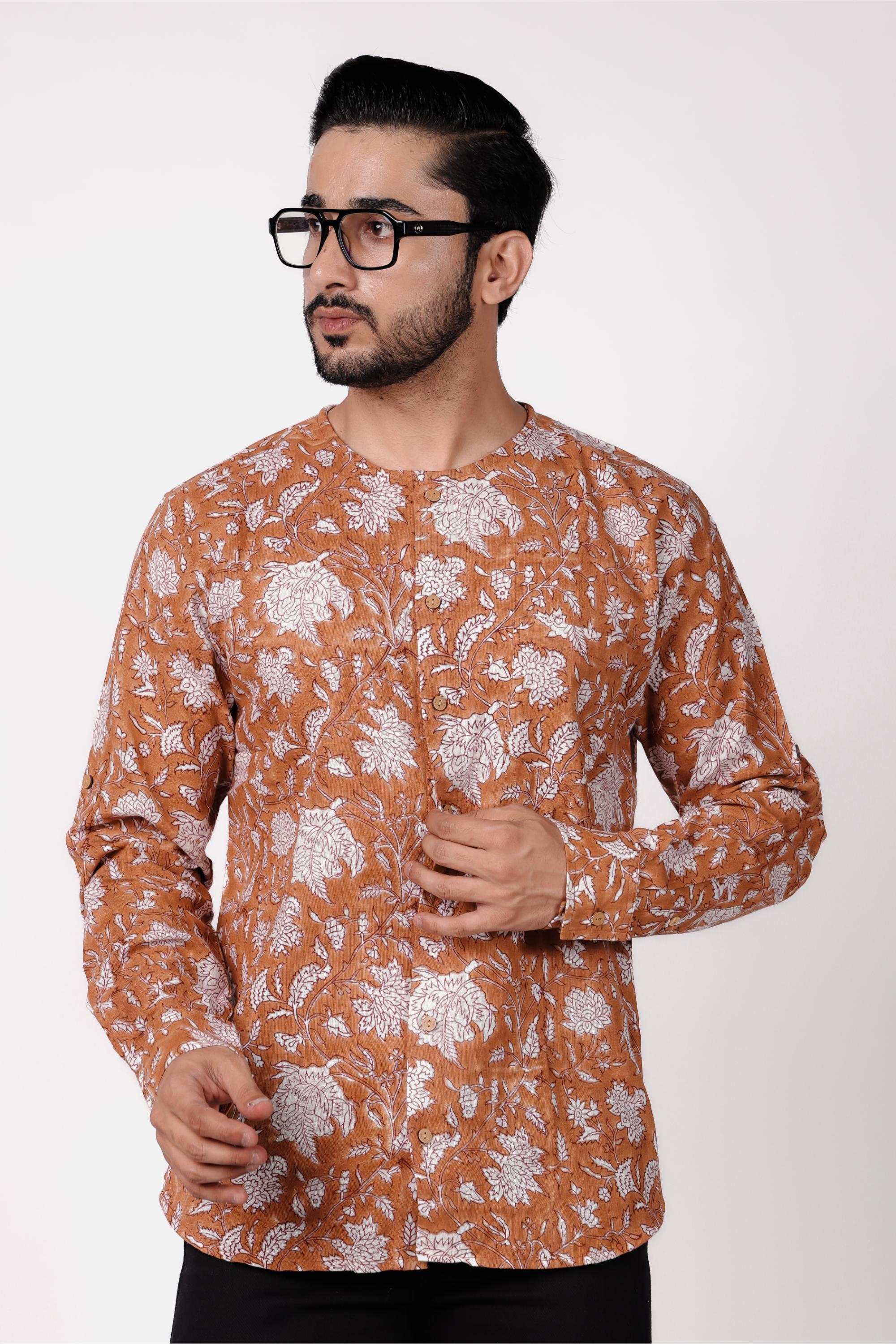 Men’s Hand Block Printed Cotton Slub Shirt