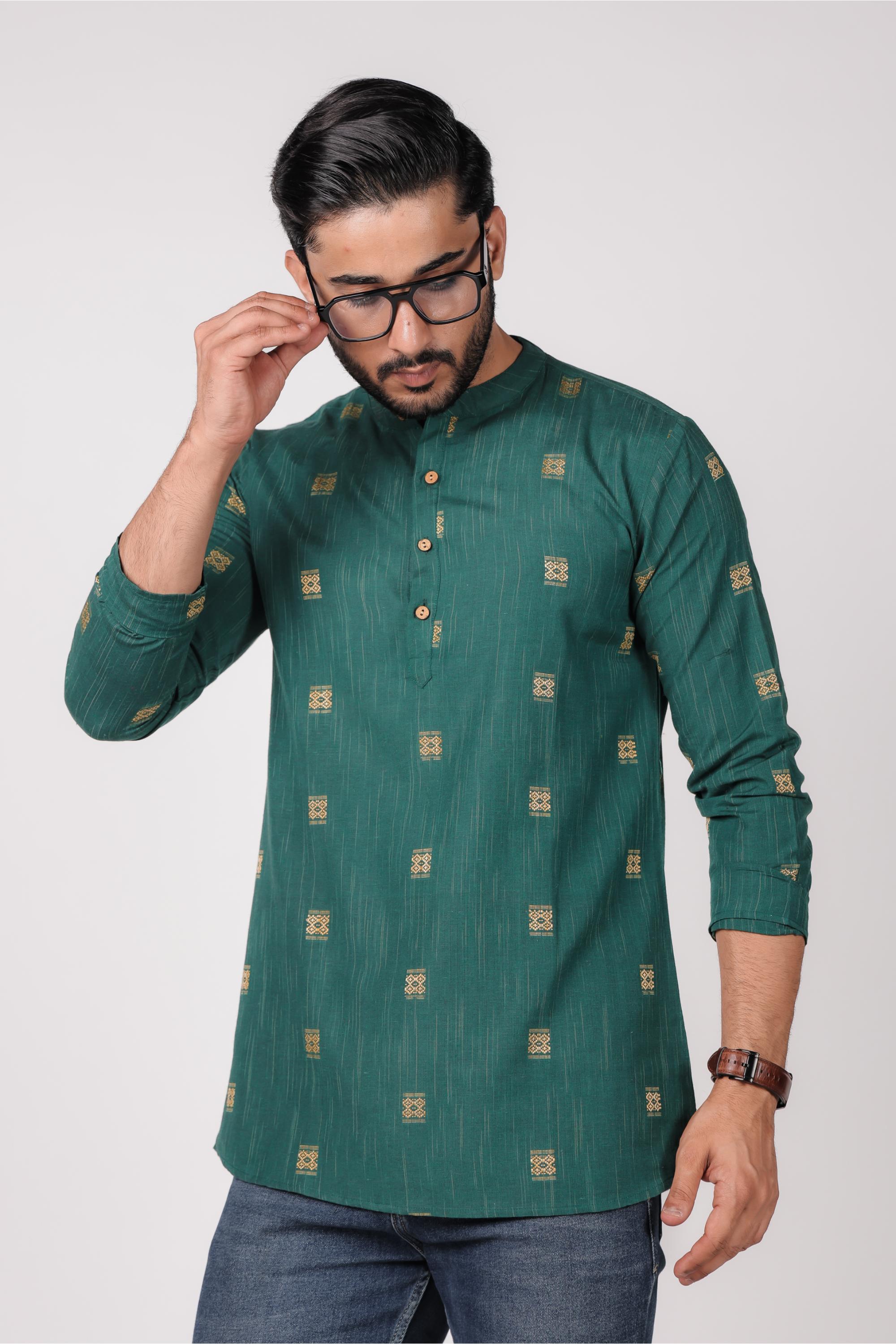 Elegant Green Cotton Blend Short Kurta