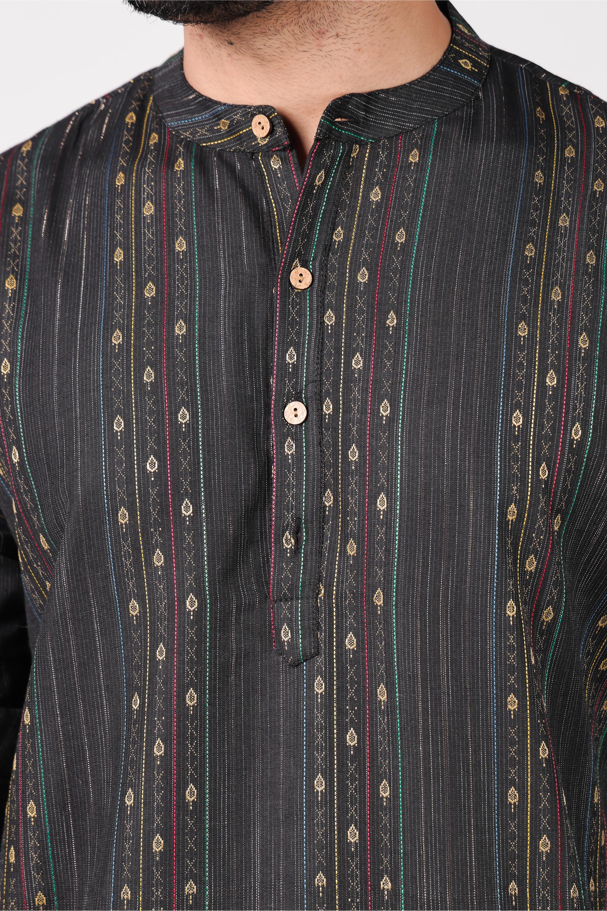 Classic Black Cotton Blend Short Kurta