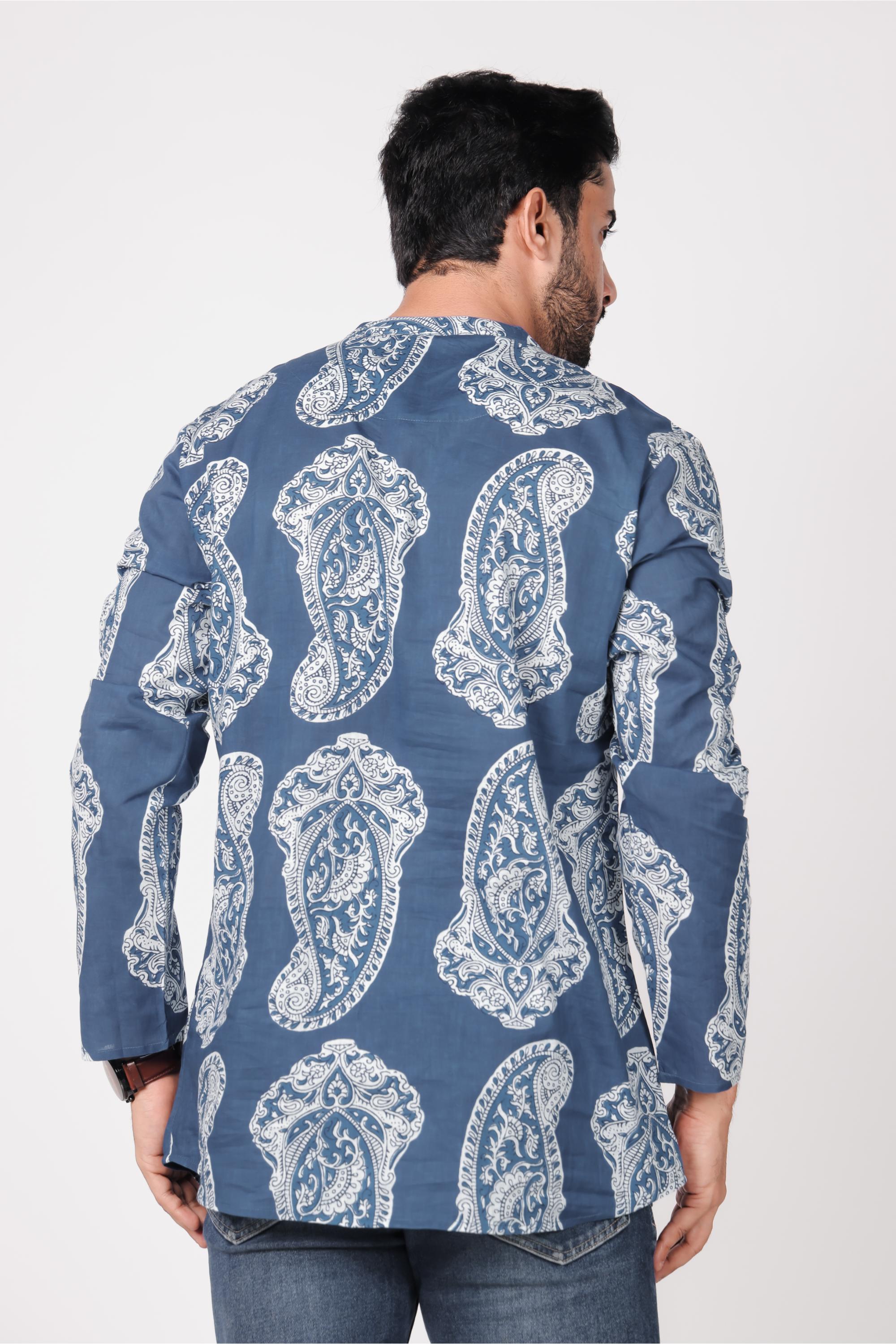 Men's Cotton Printed Short Kurta