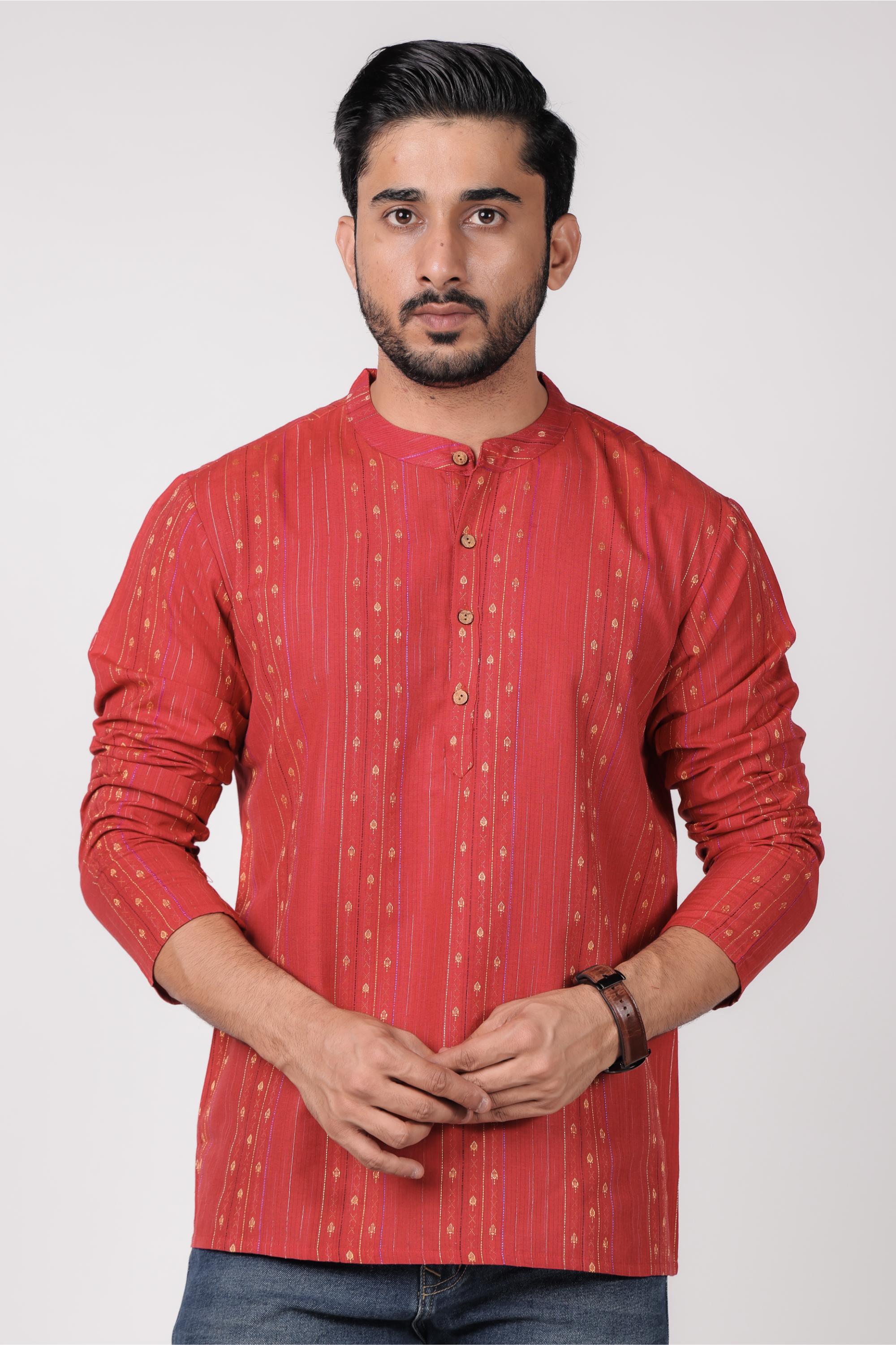 Classic Red Cotton Blend Short Kurta