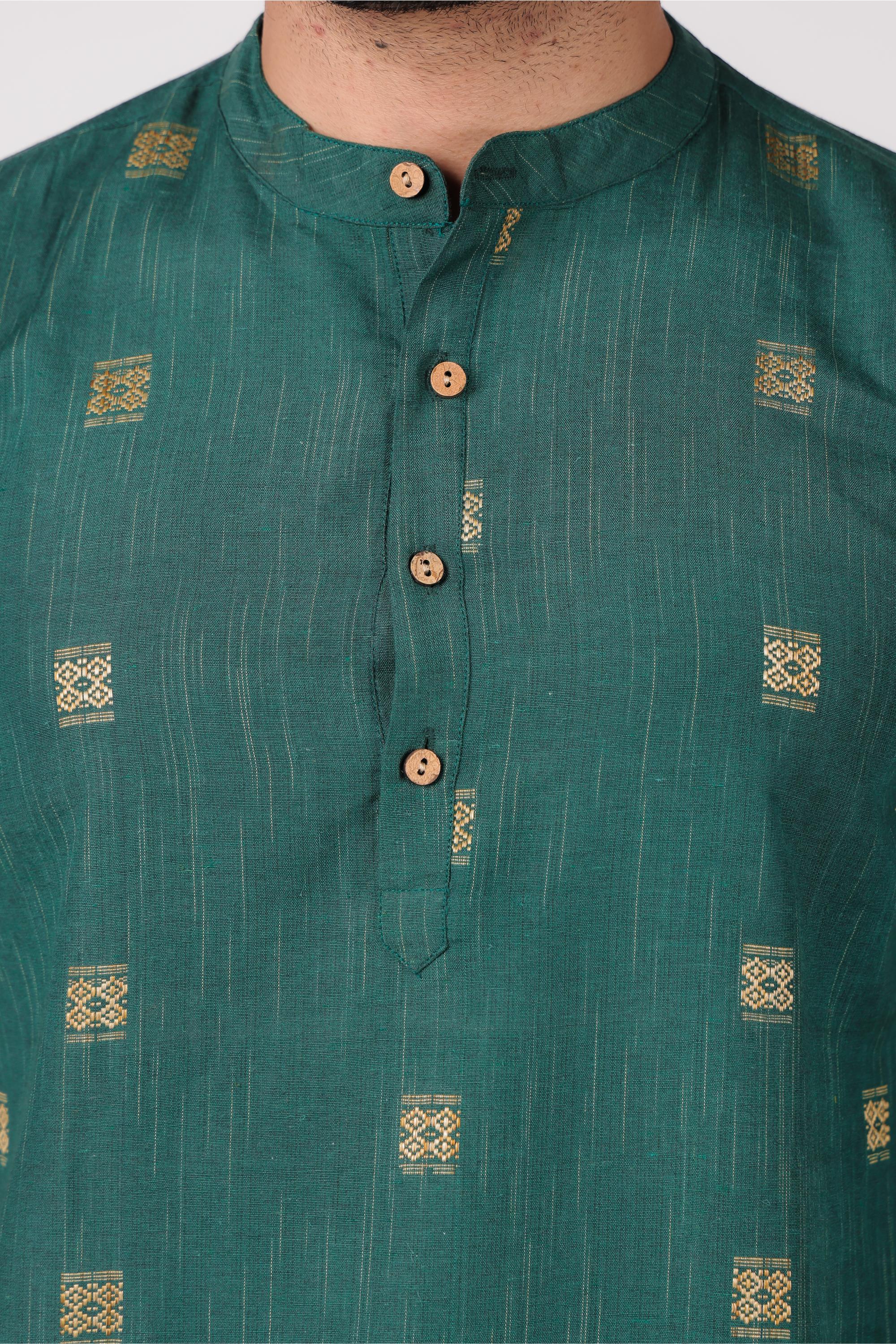 Elegant Green Cotton Blend Short Kurta