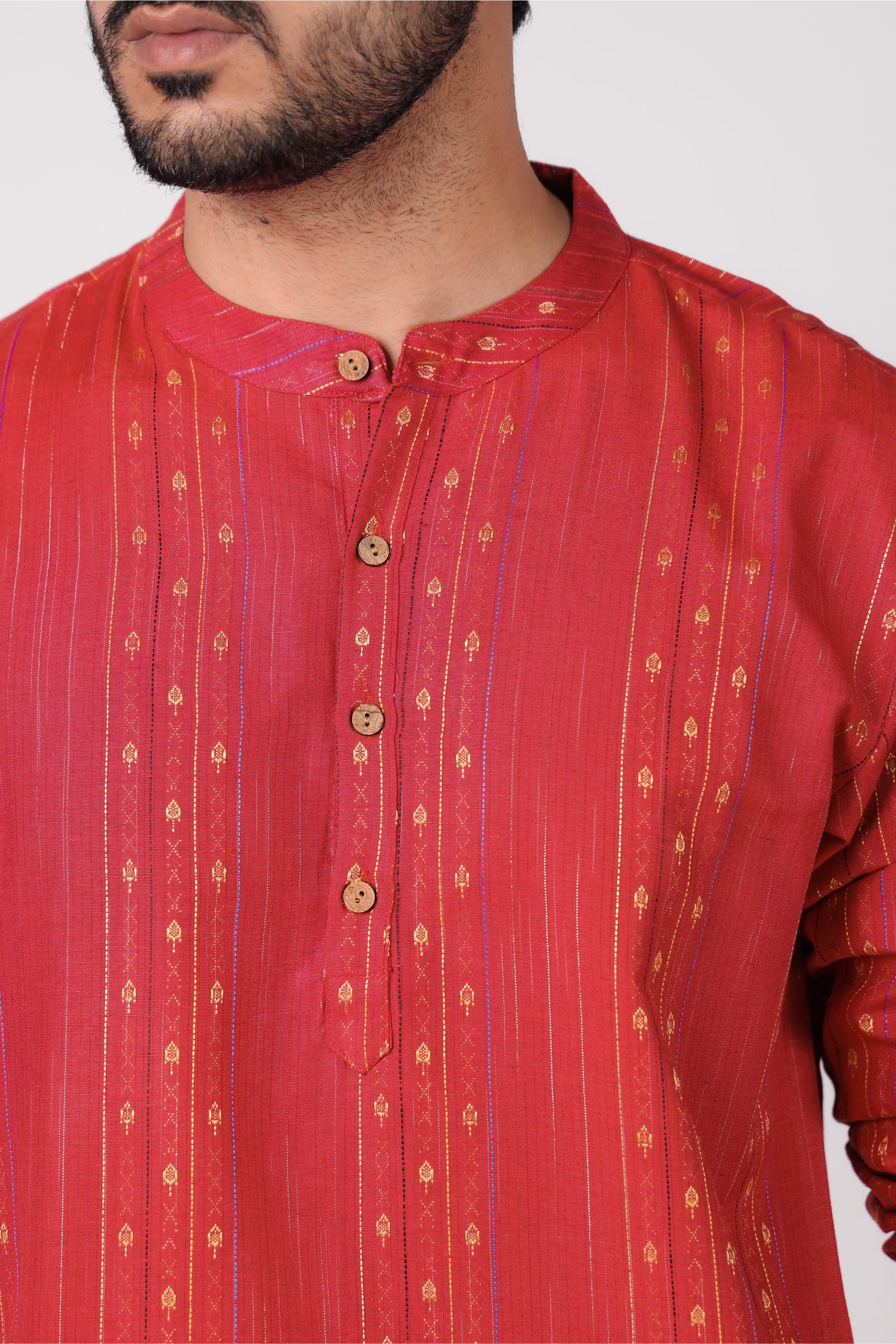 Classic Red Cotton Blend Short Kurta