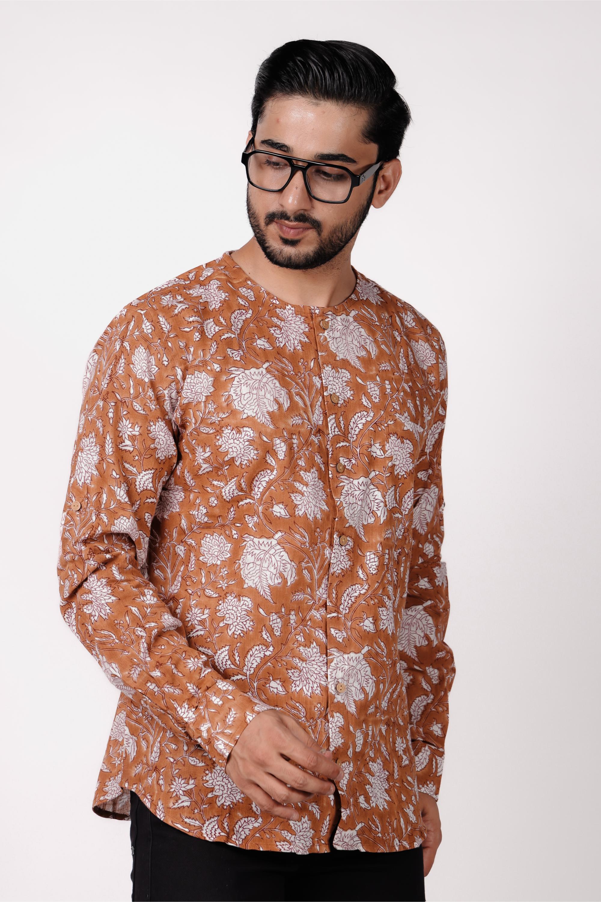 Men’s Hand Block Printed Cotton Slub Shirt