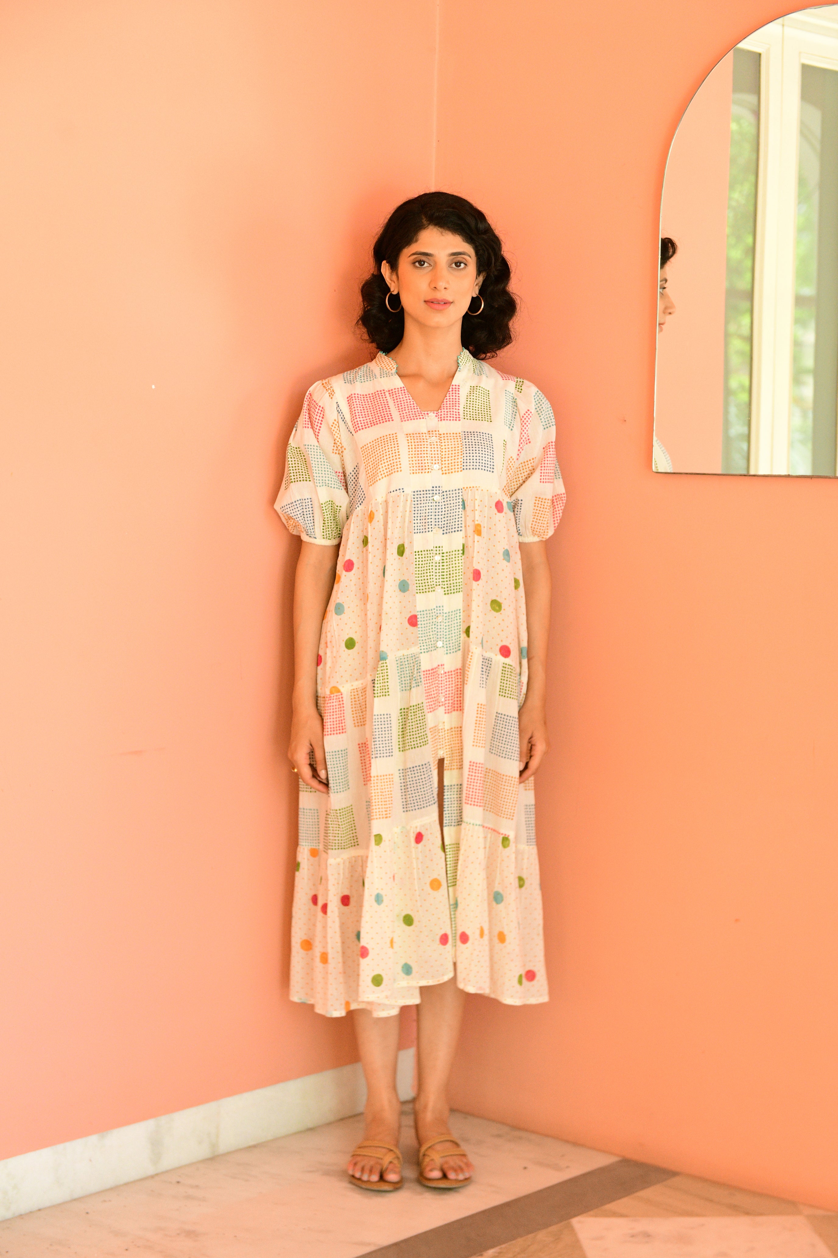 Hand Block Printed Puff Sleeves - Slit Dress - Shilpi Handicrafts