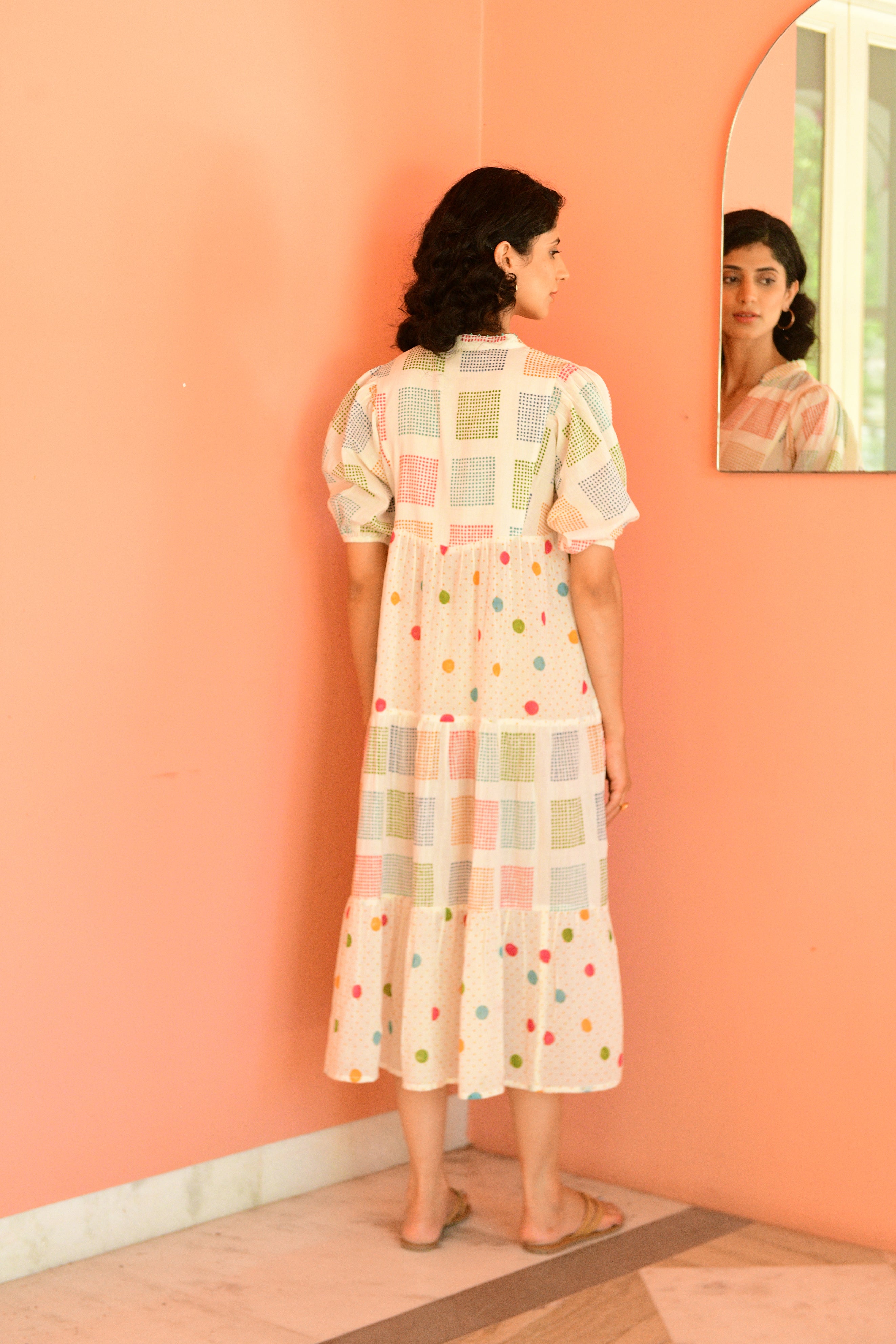 Hand Block Printed Puff Sleeves - Slit Dress - Shilpi Handicrafts