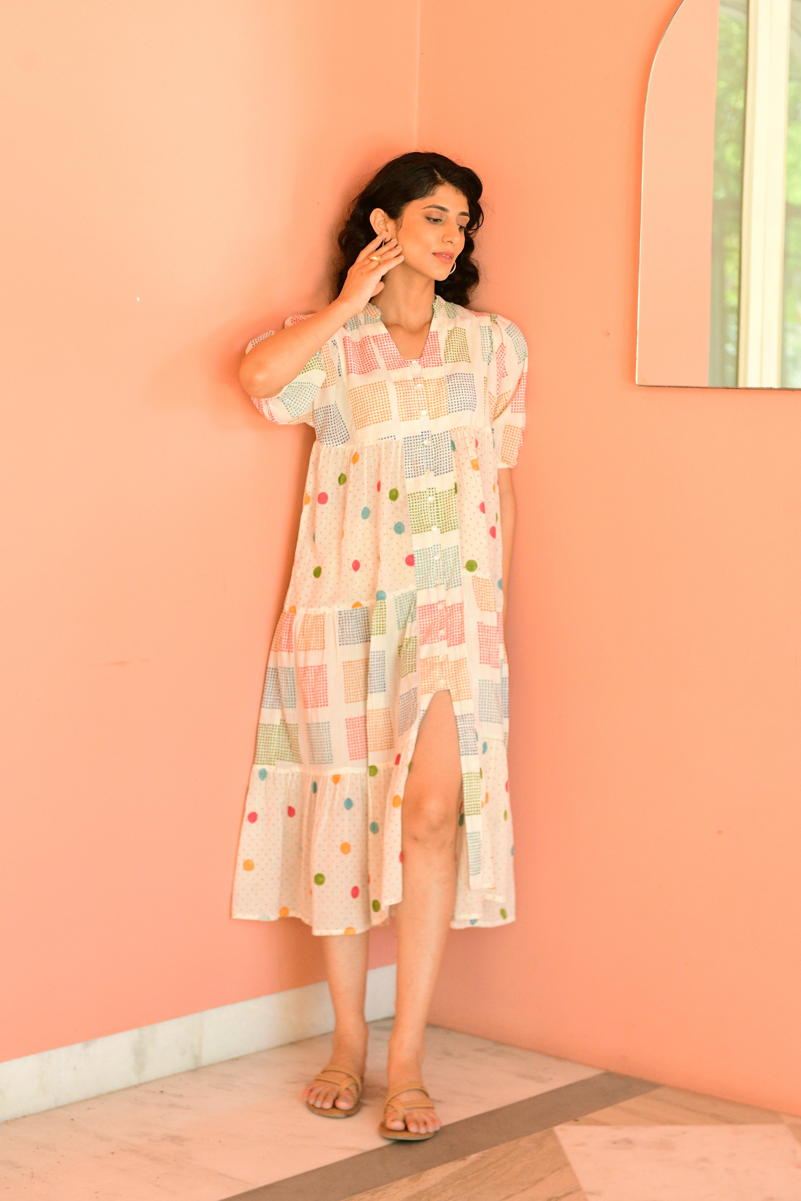 Hand Block Printed Puff Sleeves - Slit Dress - Shilpi Handicrafts