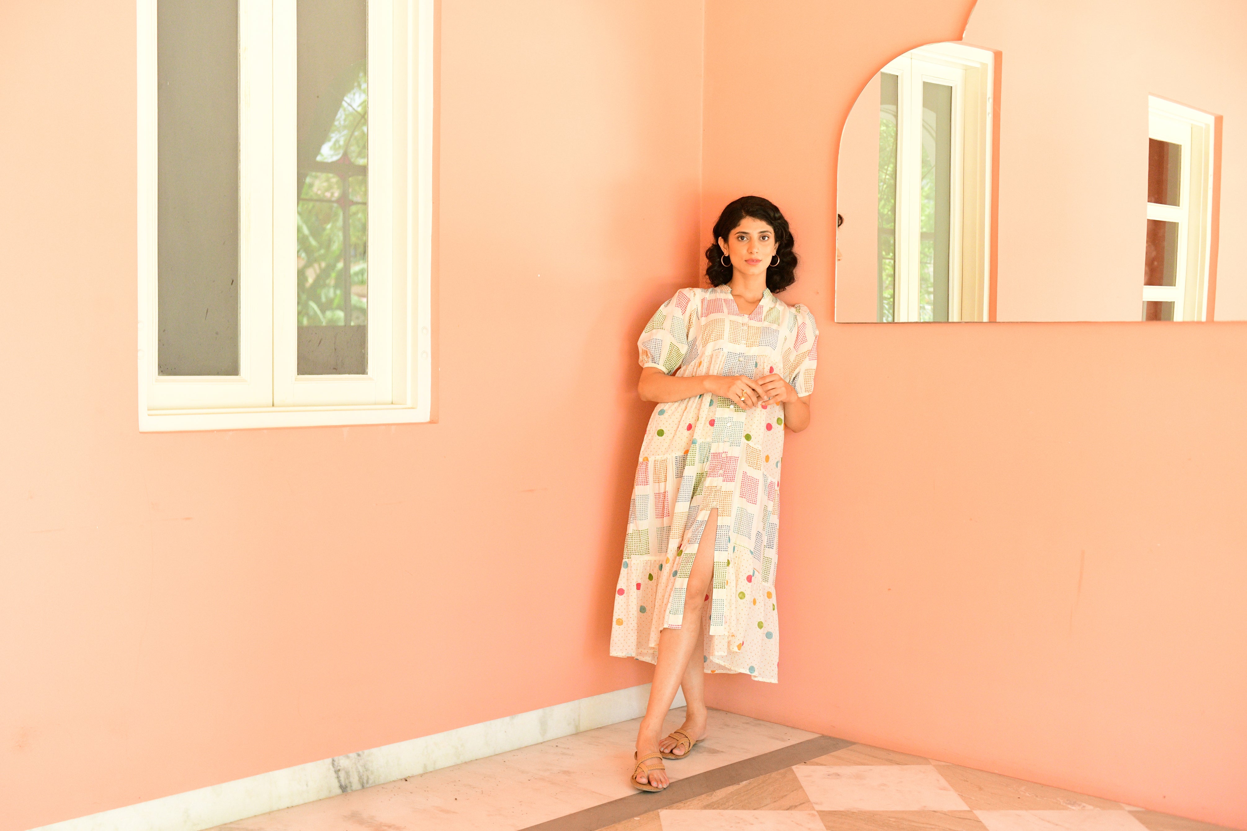 Hand Block Printed Puff Sleeves - Slit Dress - Shilpi Handicrafts