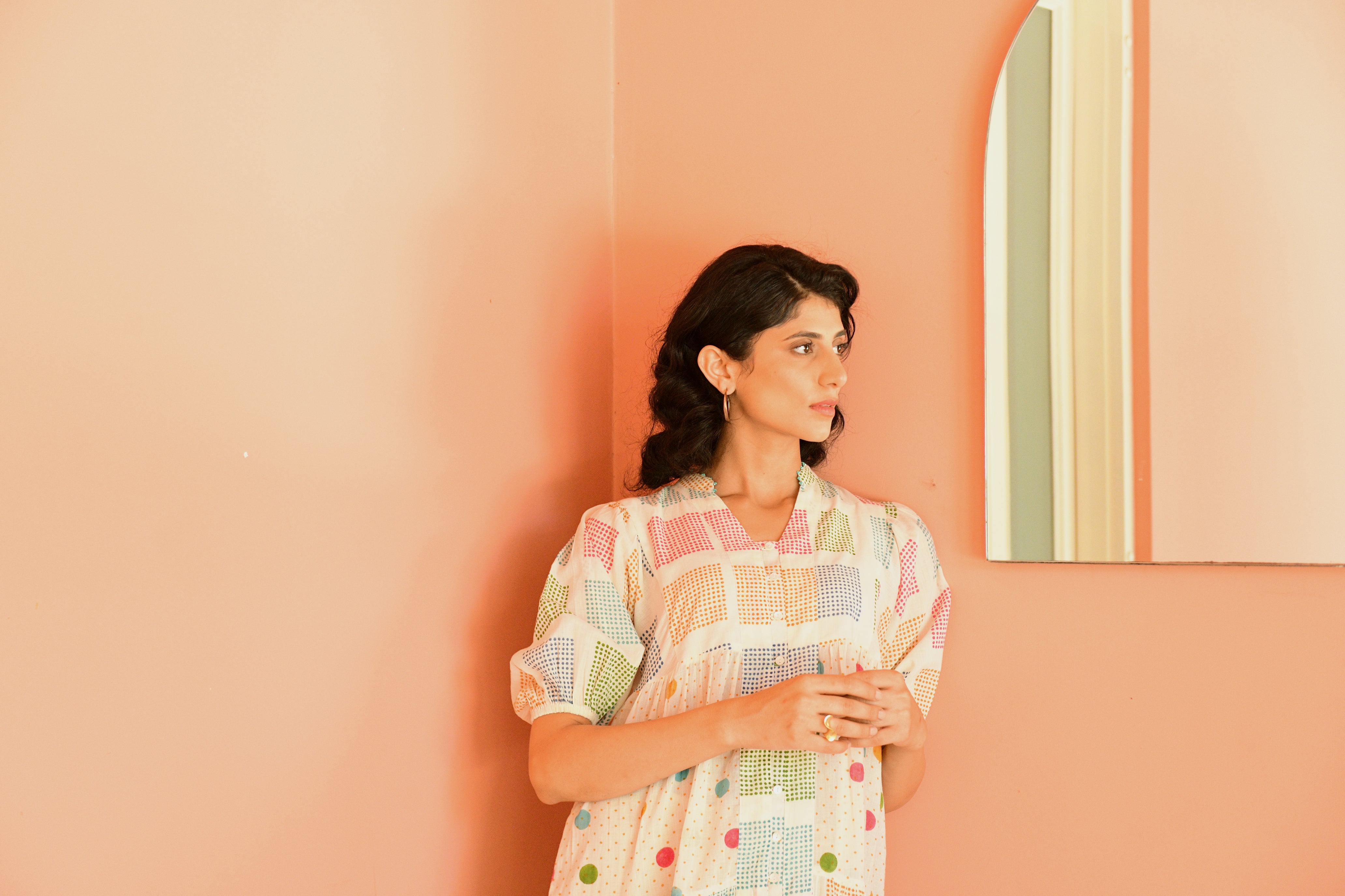 Hand Block Printed Puff Sleeves - Slit Dress - Shilpi Handicrafts