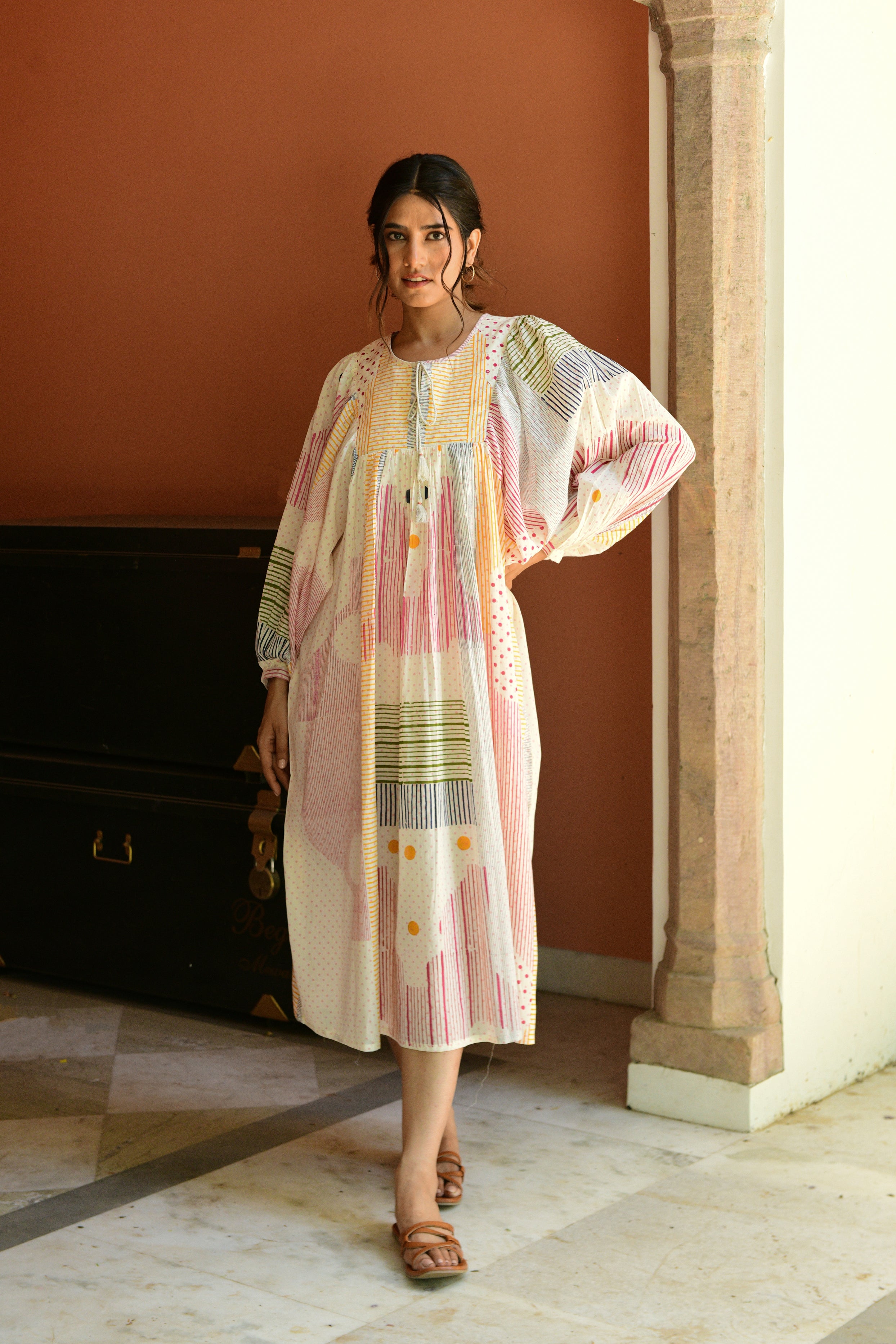 Cotton Hand-block Printed Multicolor Dress - Shilpi Handicrafts