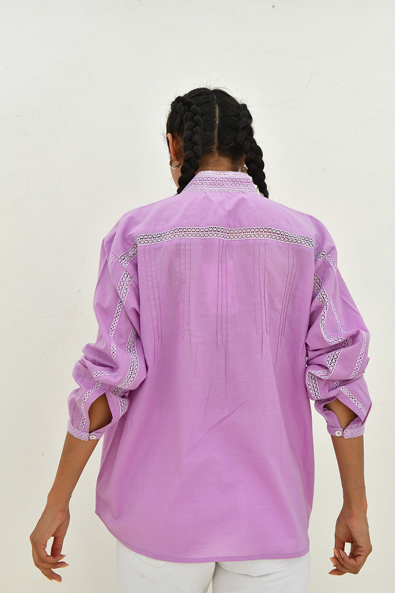 Purple Hand Block Printed Cotton Shirt-Set Of 1