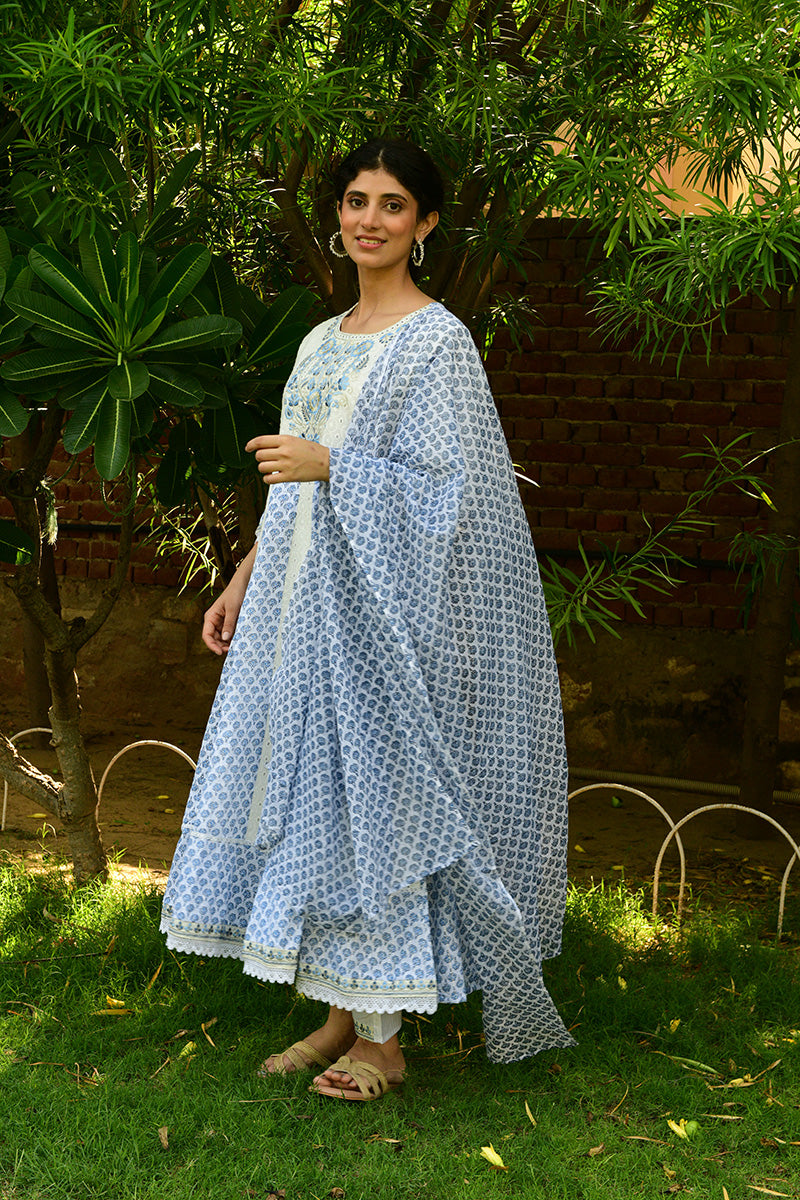 Hand Block Printed Blue Suit Set - Shilpi Handicrafts