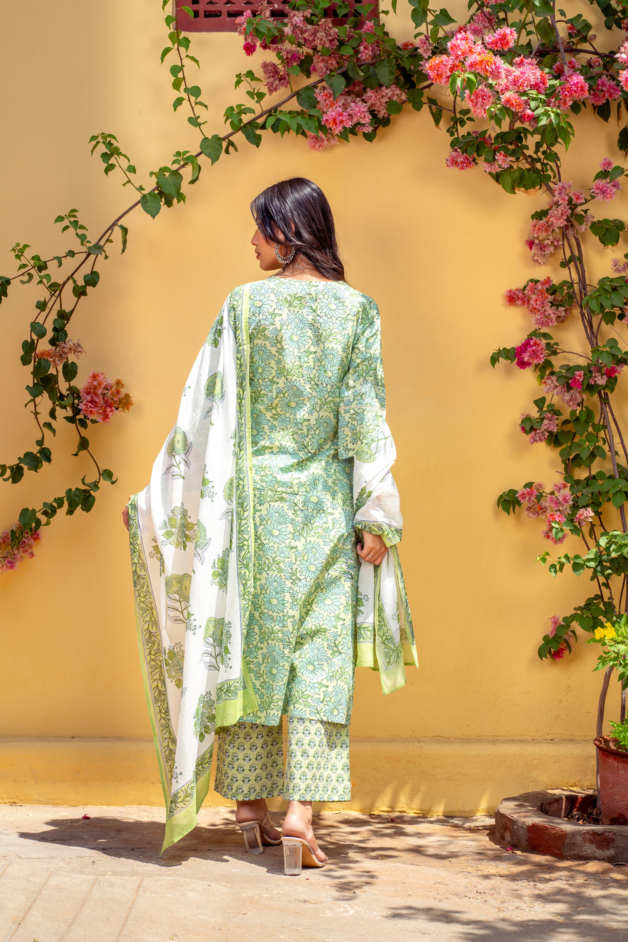 Bahaar Green Cambric Cotton Suit Set