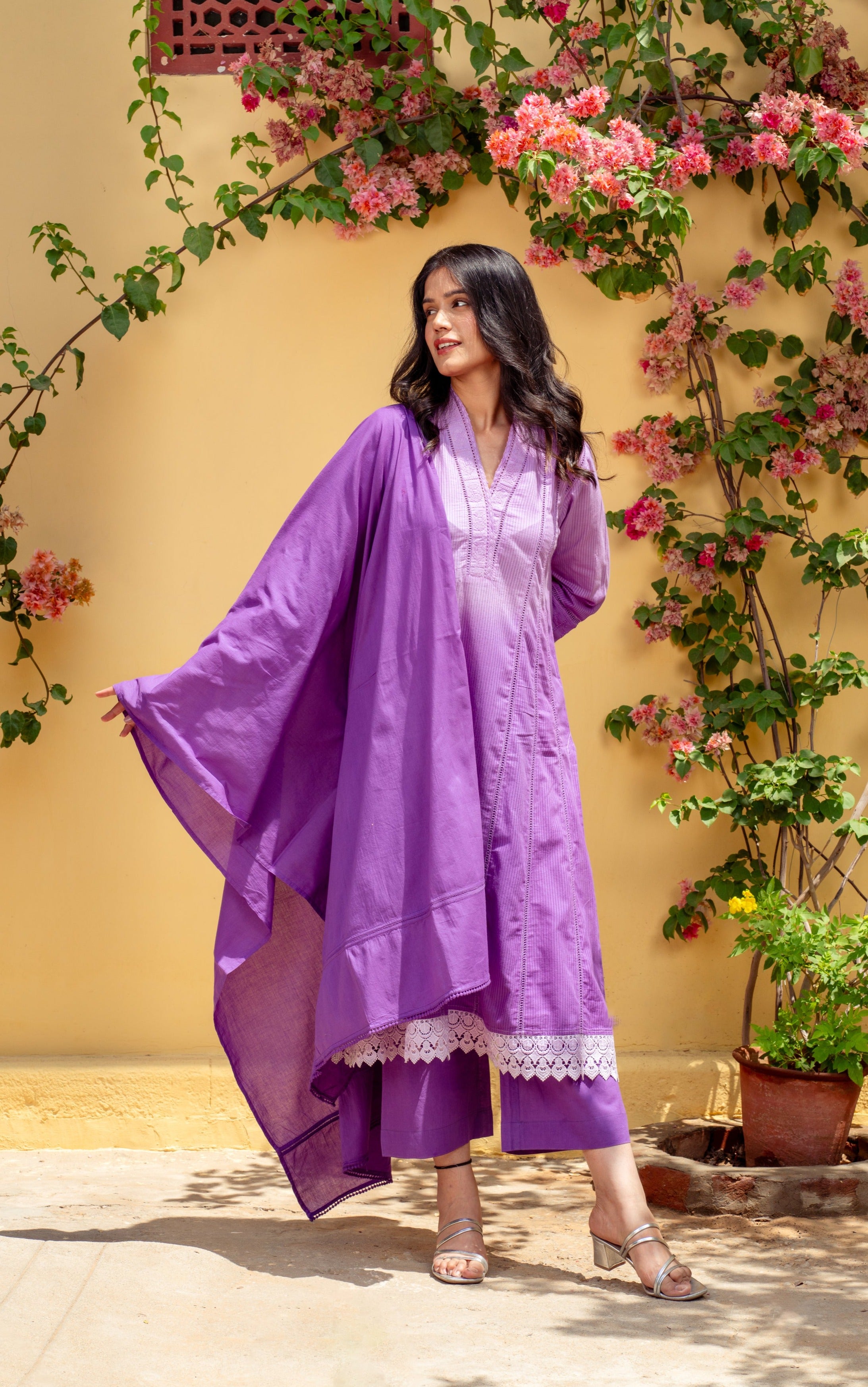 Bahaar Purple Ombre Cotton Suit Set