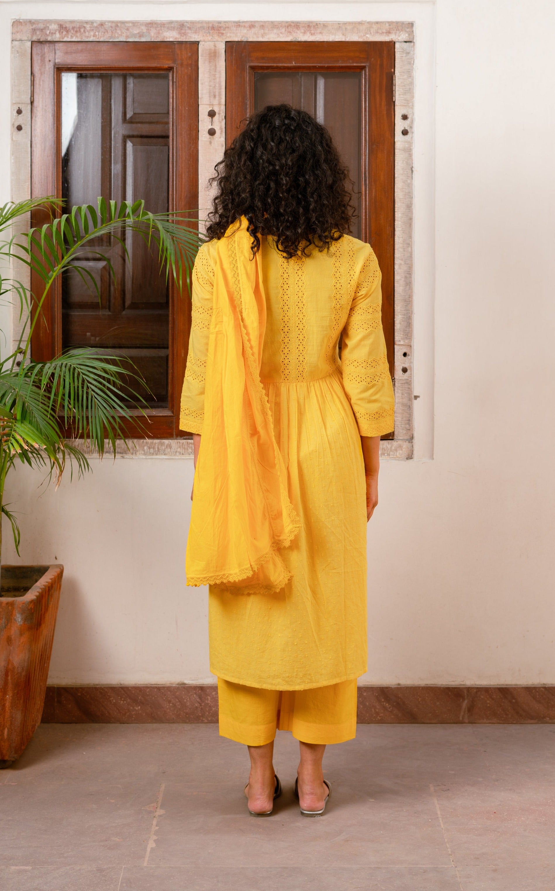 Bahaar Yellow Cotton Swiss Dobby Suit Set