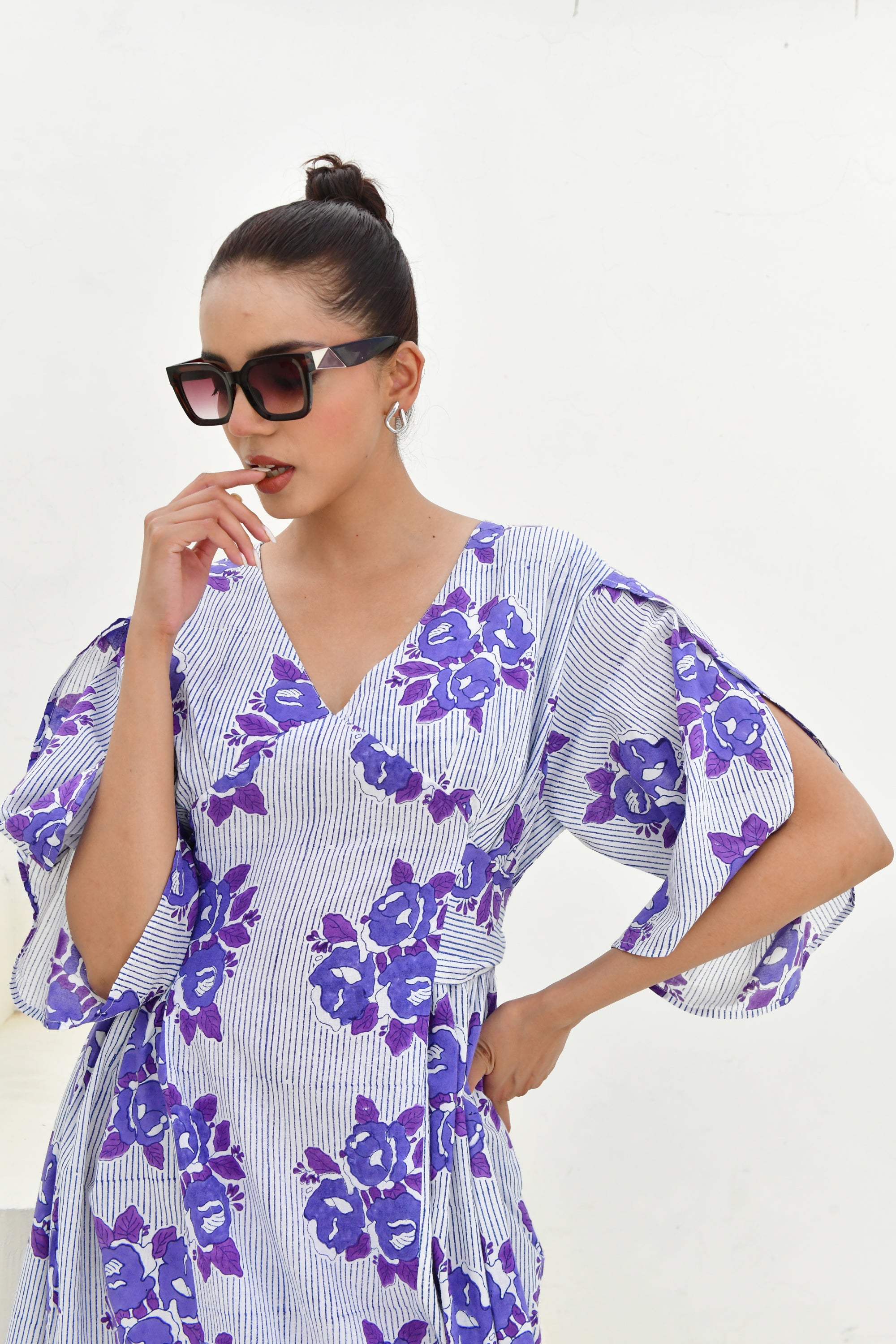 Blue & White Hand Block Printed Long Dress- Set of 1