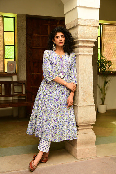 Aaravi Hand Block Printed Cotton Kurta Set - Shilpi Handicrafts