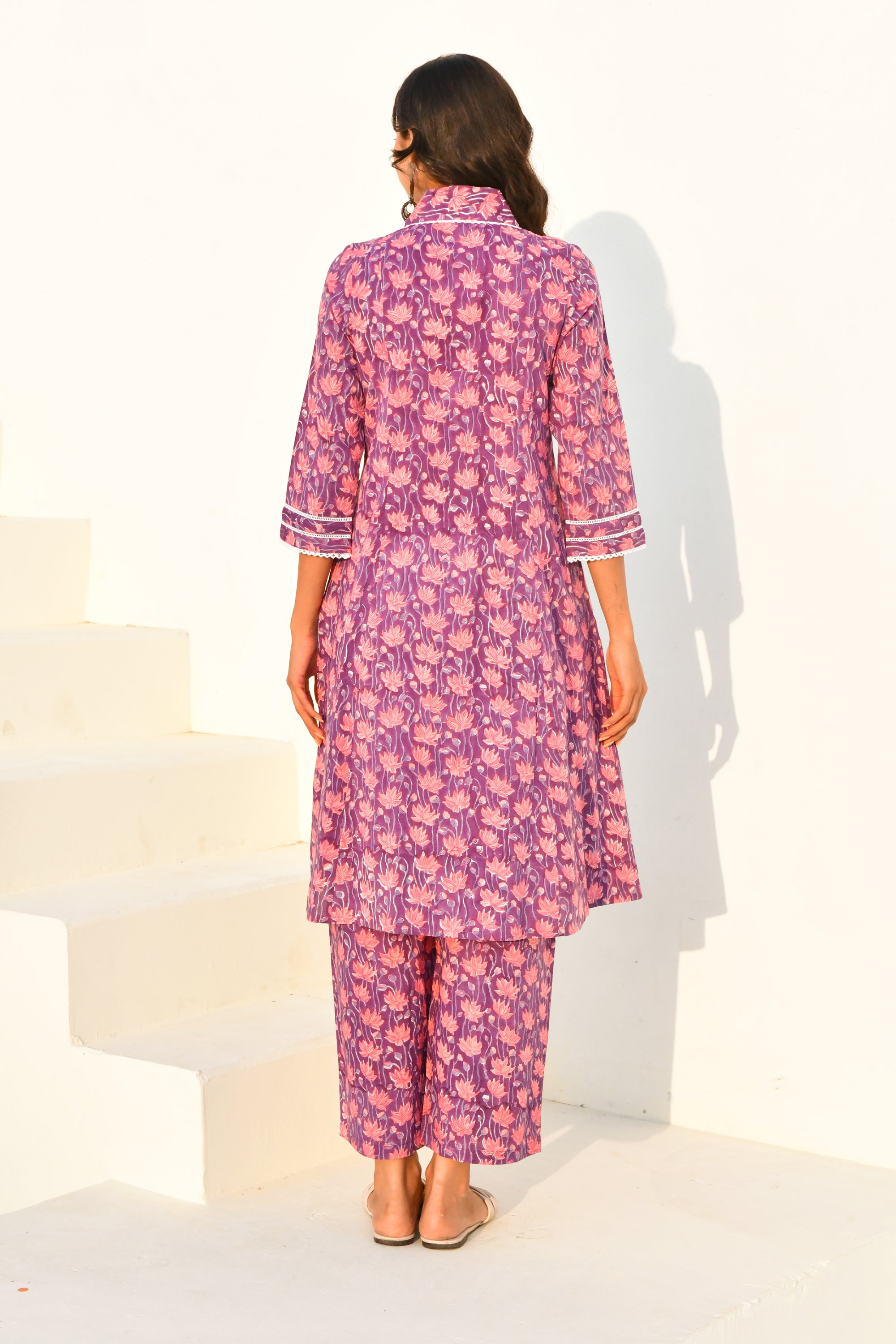Purple Hand Block Printed Kurta Set with Pant- Set Of 2
