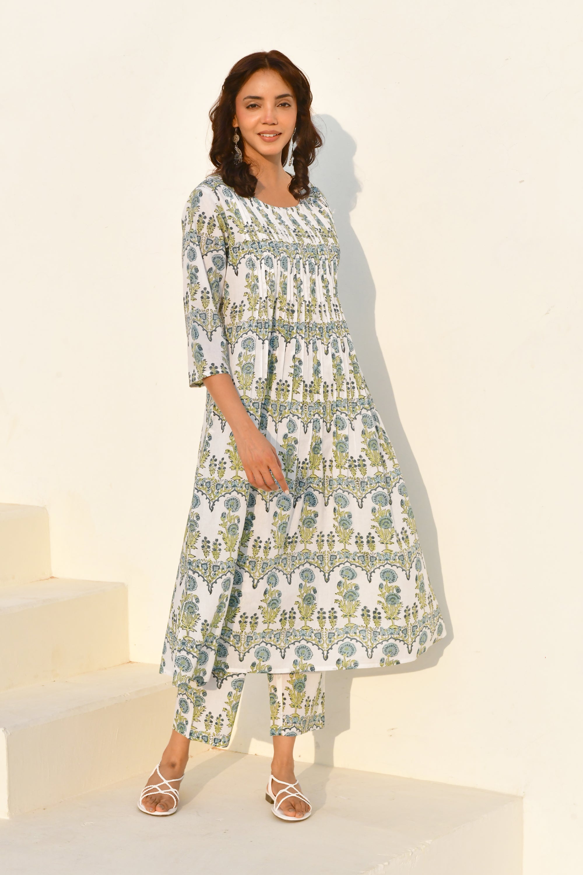 Blue & White Hand Block Print Kurta Set with Pant- Set Of 2