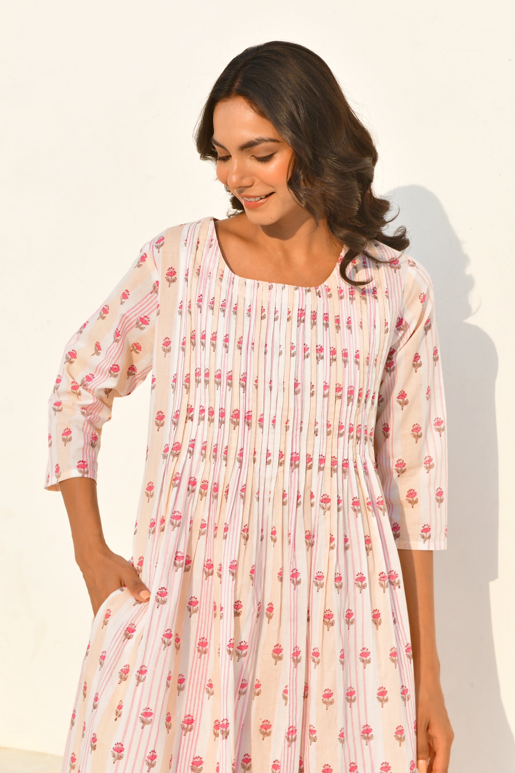 Peach Hand Block Printed Kurta Set with Pant- Set Of 2