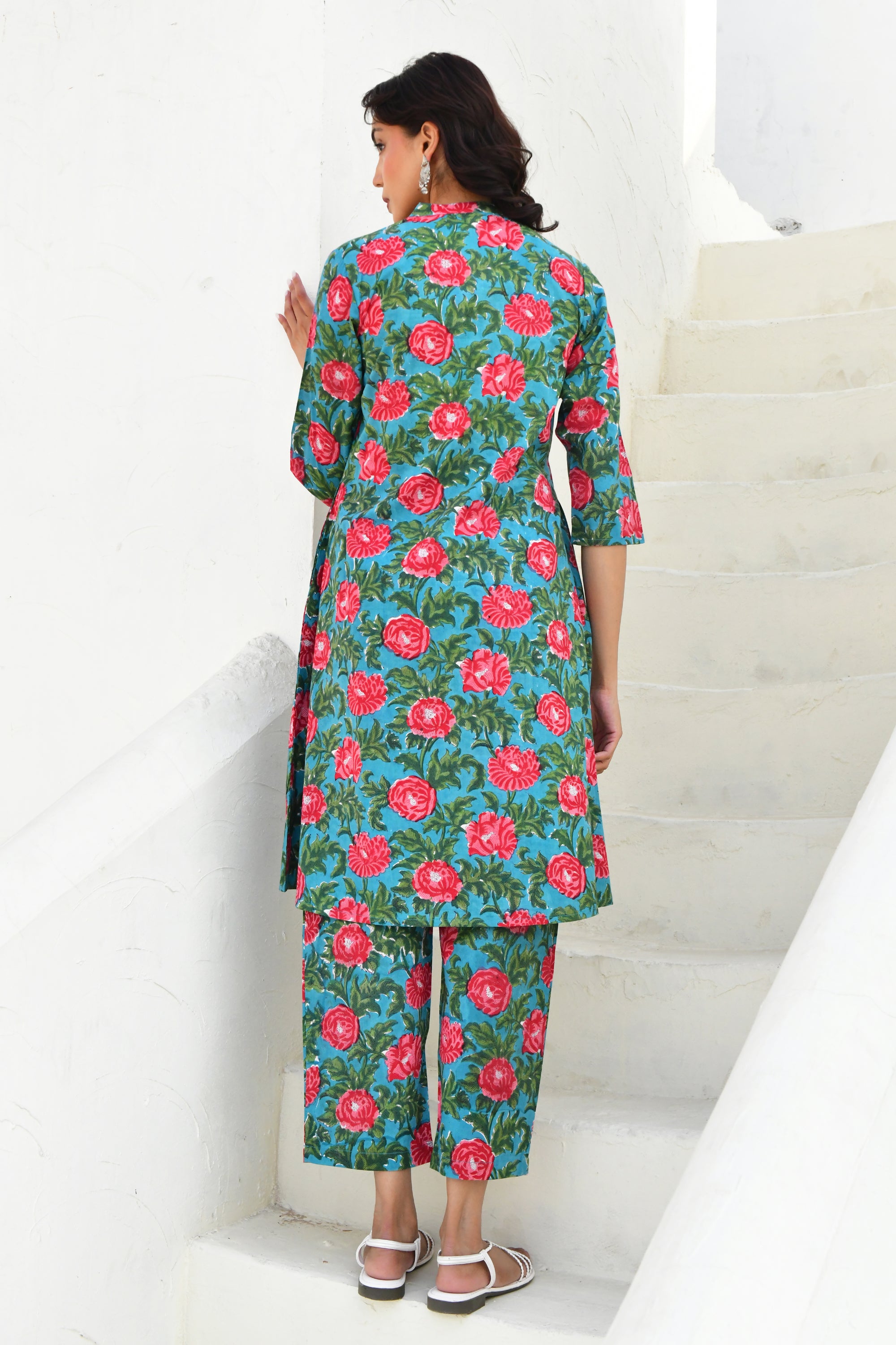 Red & Green Hand Block Printed Kurta Pant Set- Set Of 2