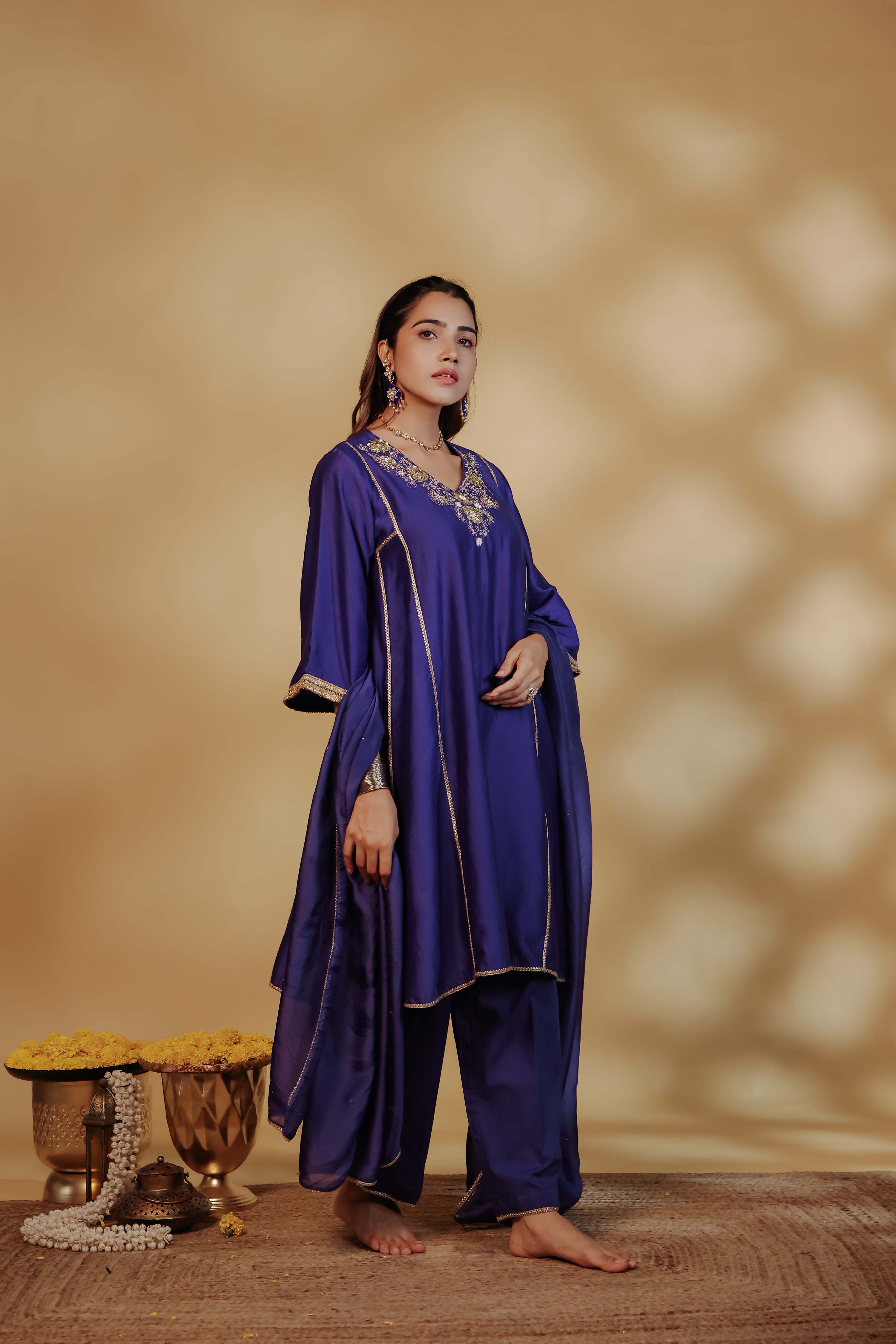 Blue Chanderi Hand-Embroidered Suit Set