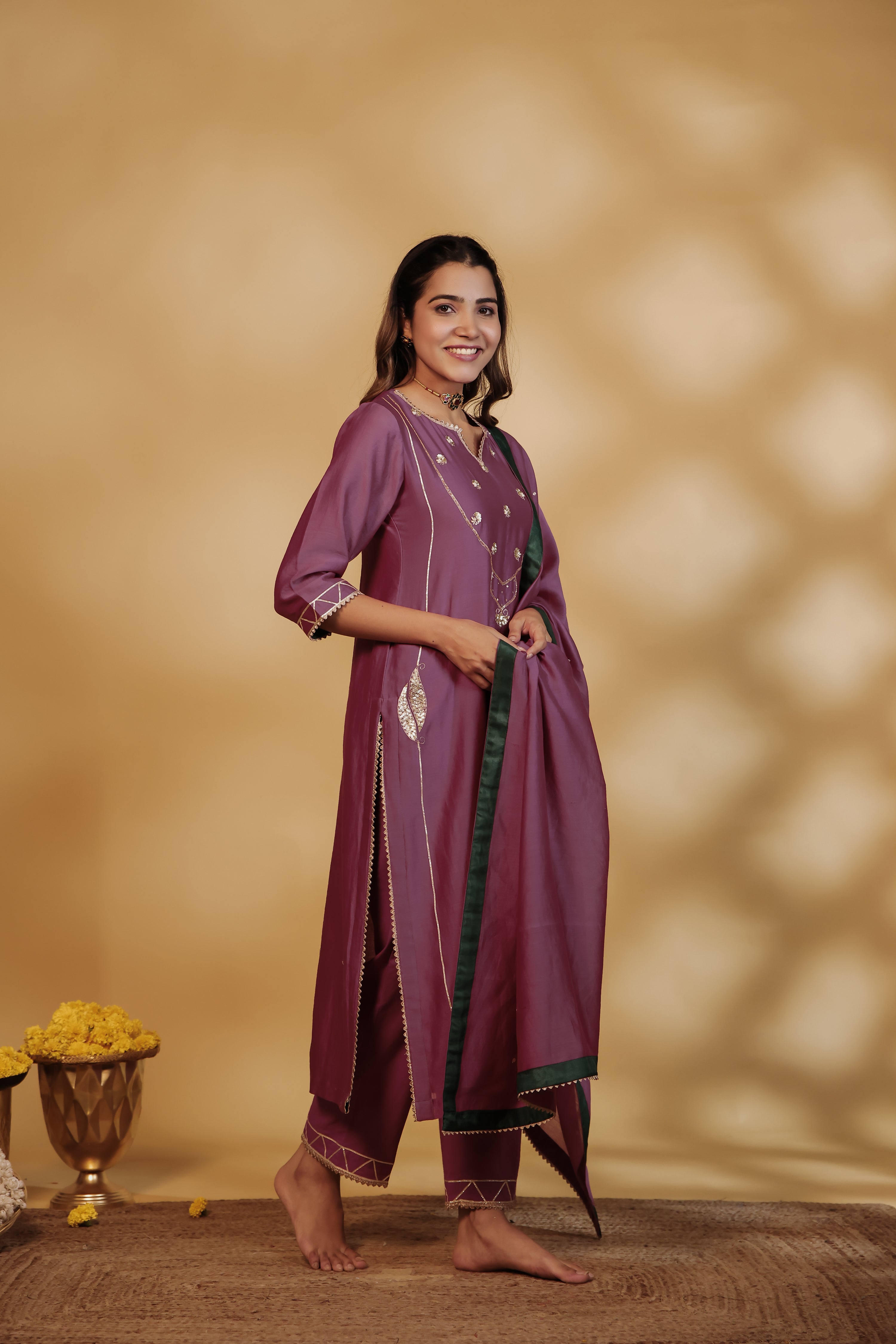 Jamuni Chanderi Hand-Embroidered Suit Set
