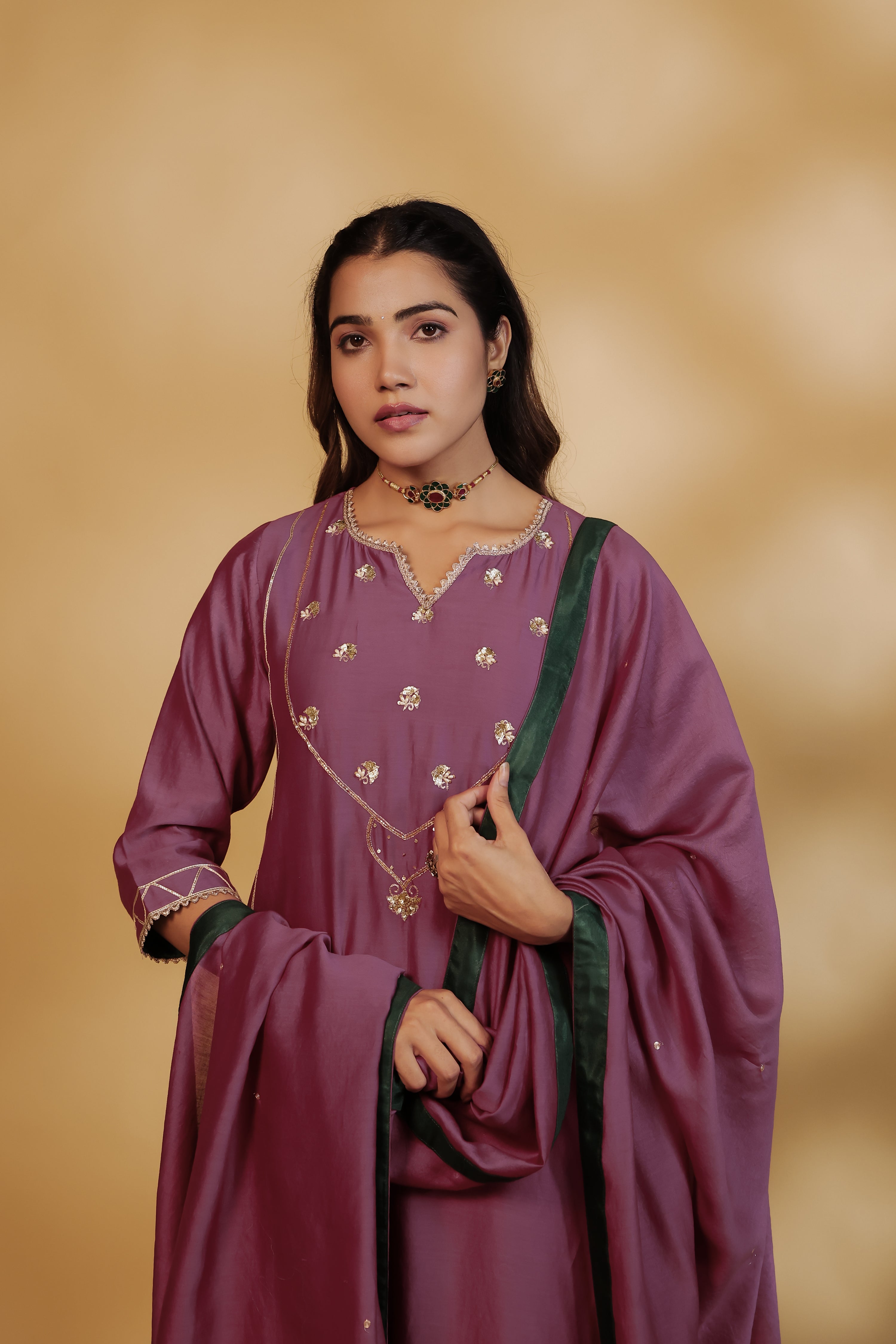 Jamuni Chanderi Hand-Embroidered Suit Set