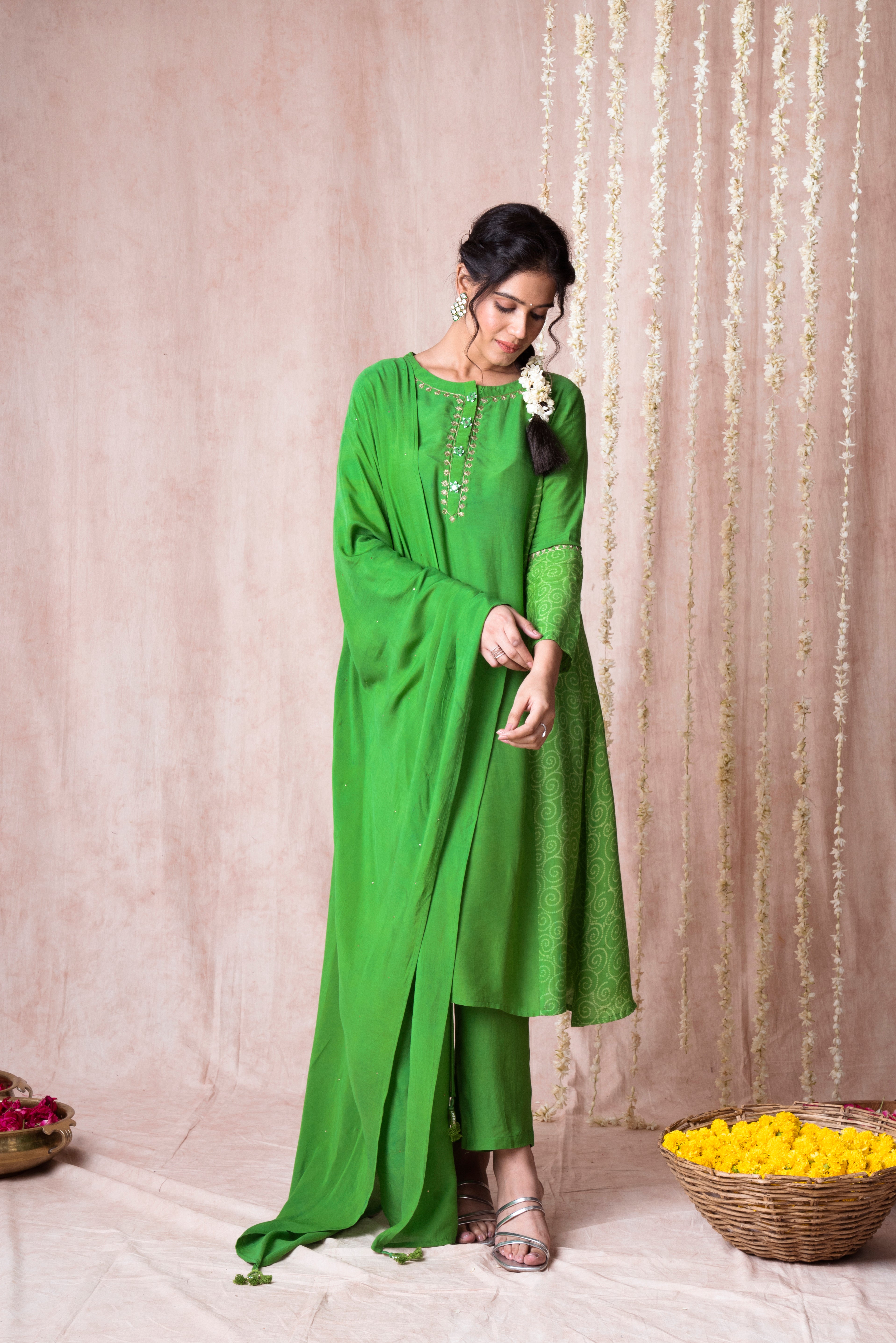 Bhargavi Green Muslin Suit Set