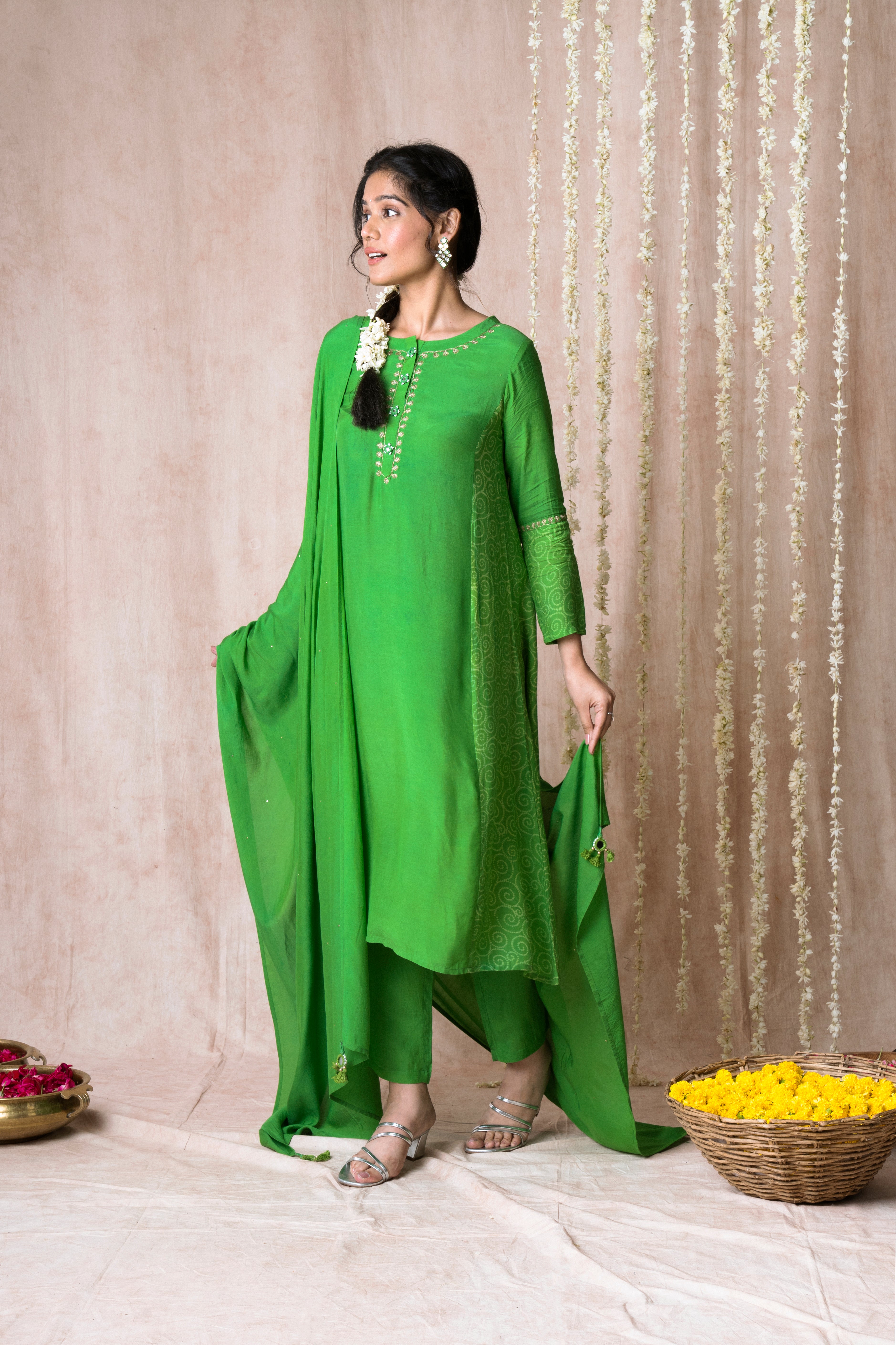 Bhargavi Green Muslin Suit Set
