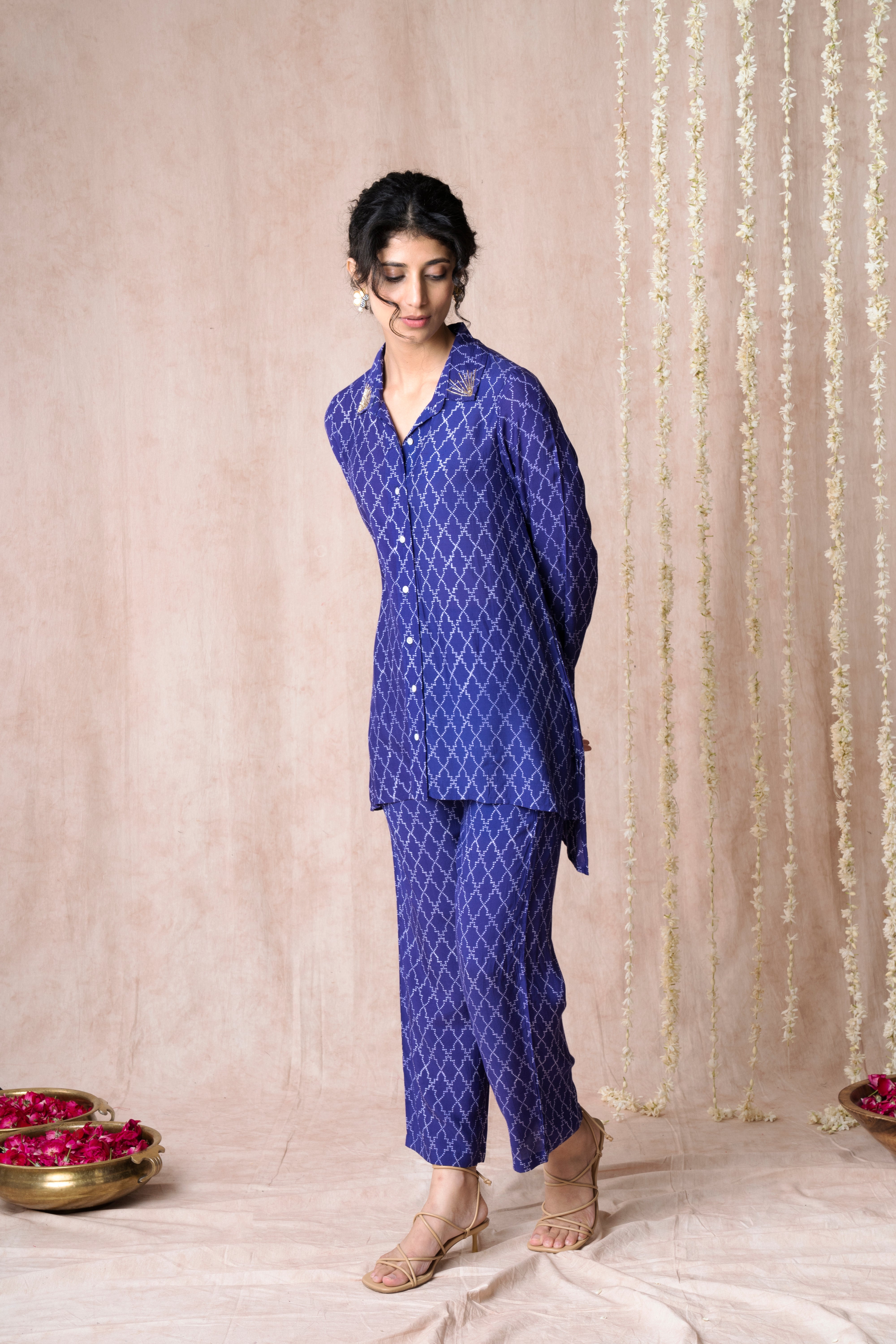 Bhargavi Ink Blue Muslin Co-ord Set