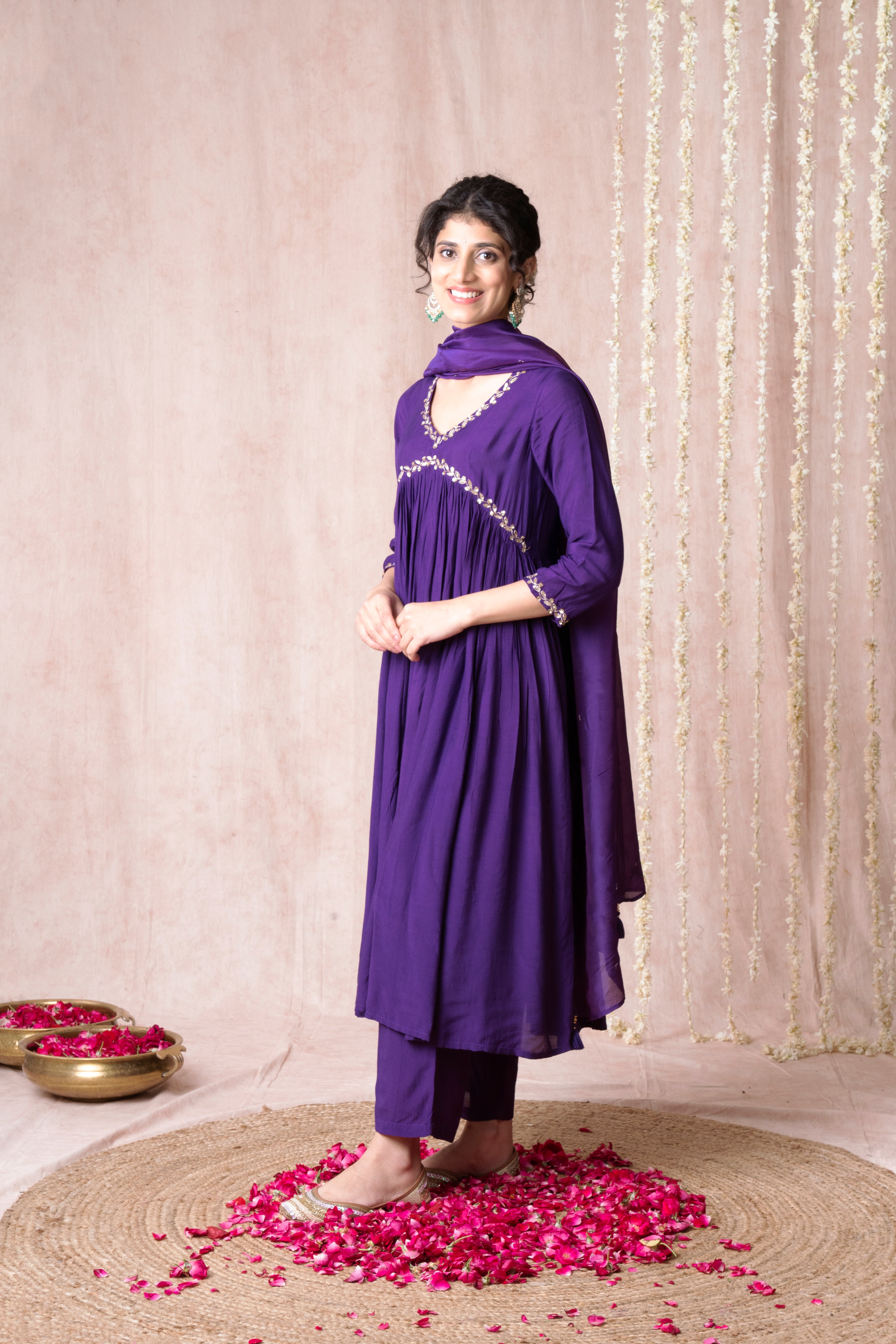 Bhargavi Purple Muslin Suit Set