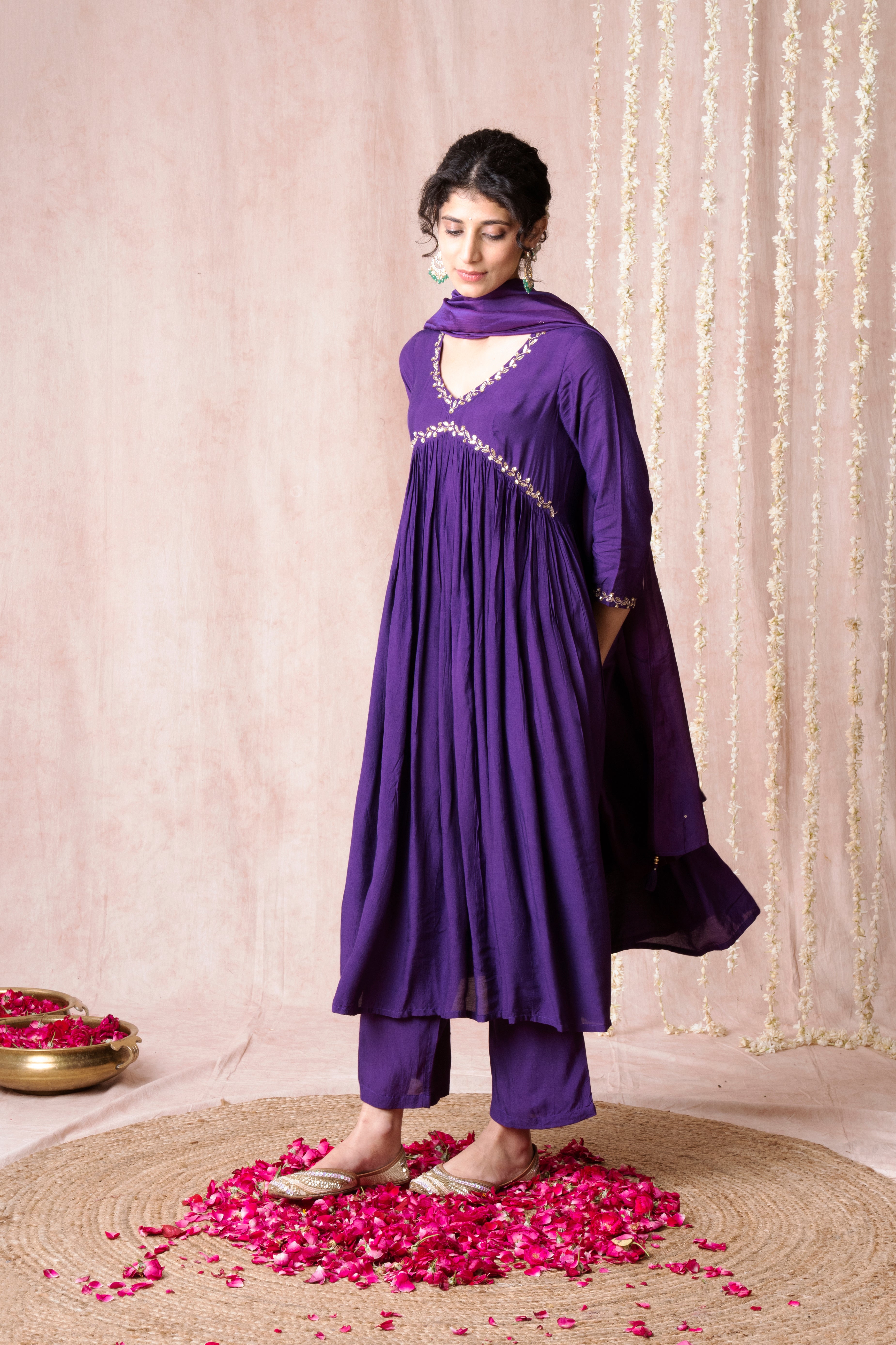 Bhargavi Purple Muslin Suit Set