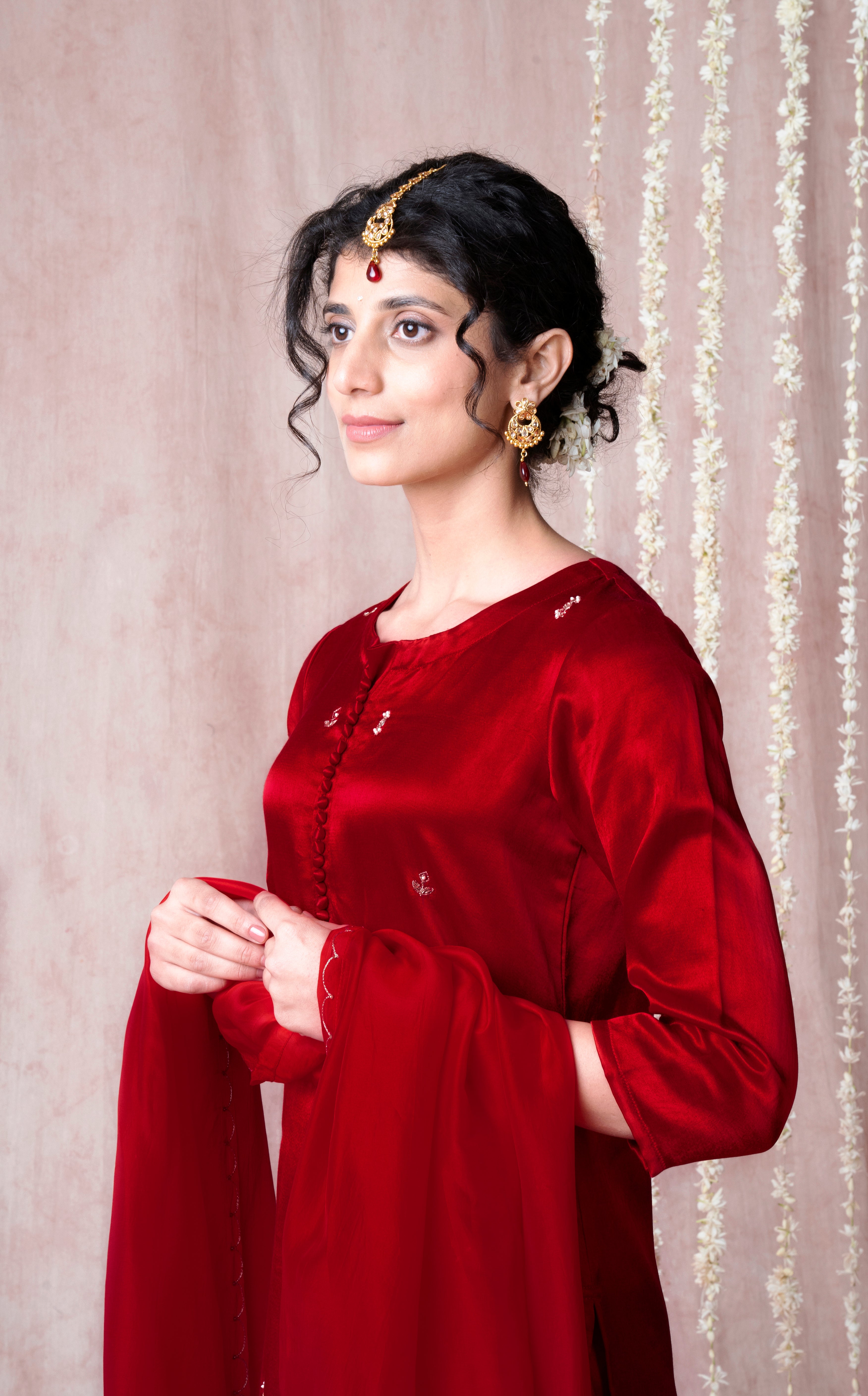 Bhargavi Deep Red Modal Mashru Suit Set