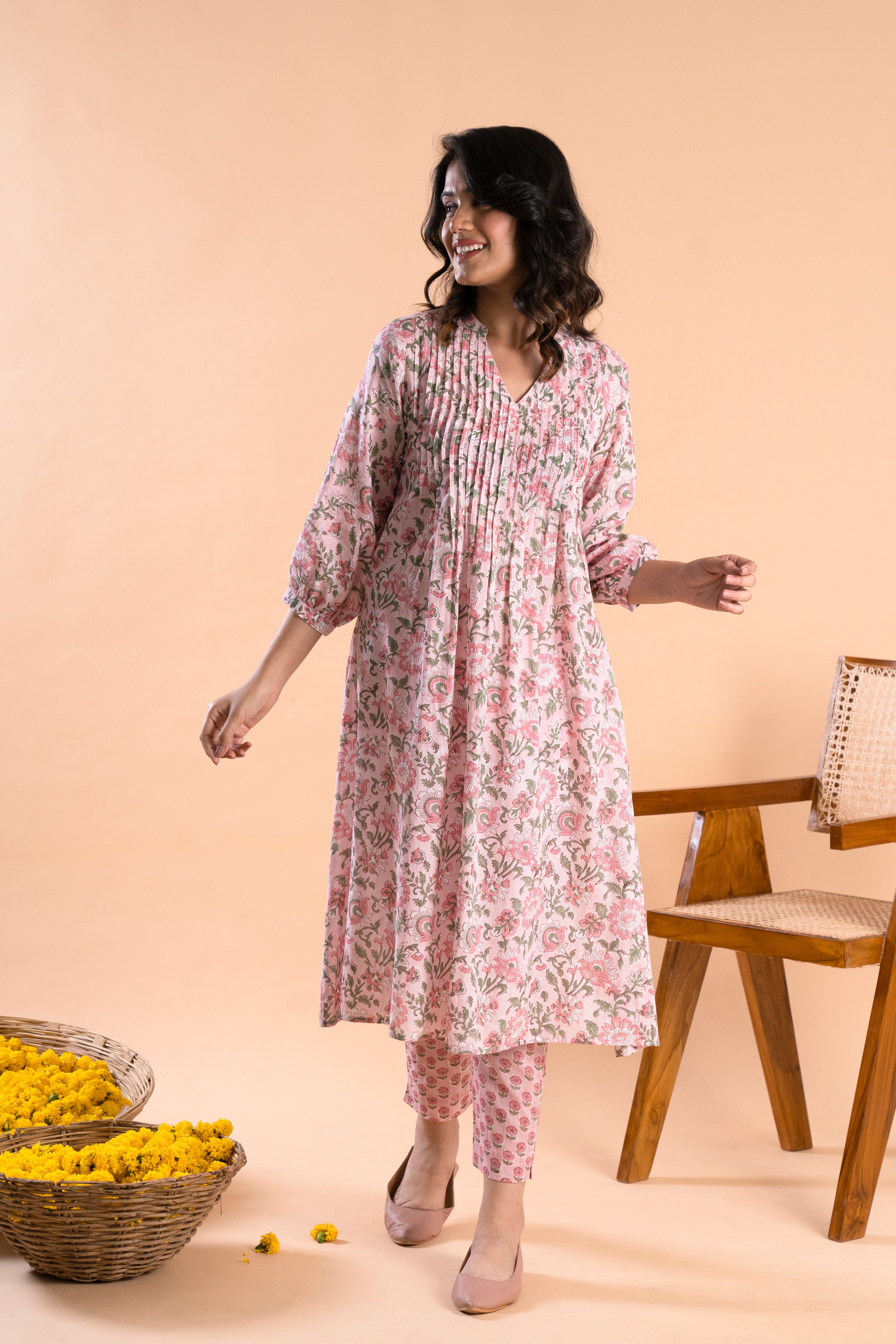 Bandhavi Pink Pleated Kurta Set