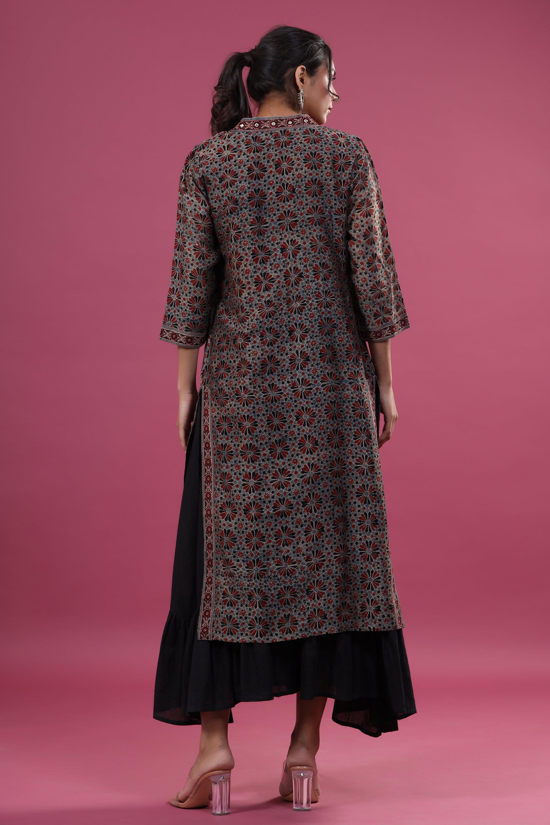 Aadhriti Handblock Printed Chanderi Kurta with Jacket