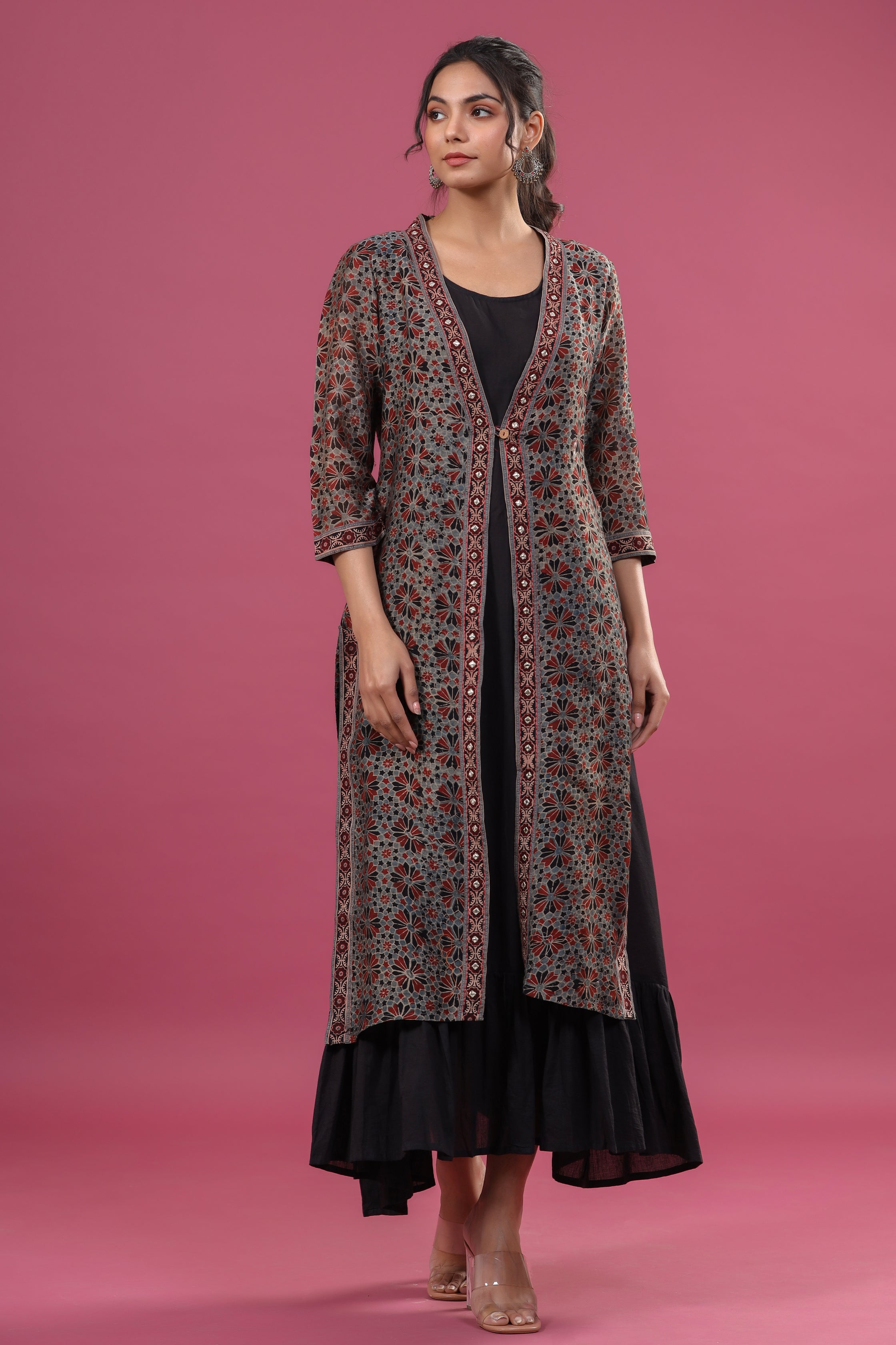 Aadhriti Handblock Printed Chanderi Kurta with Jacket