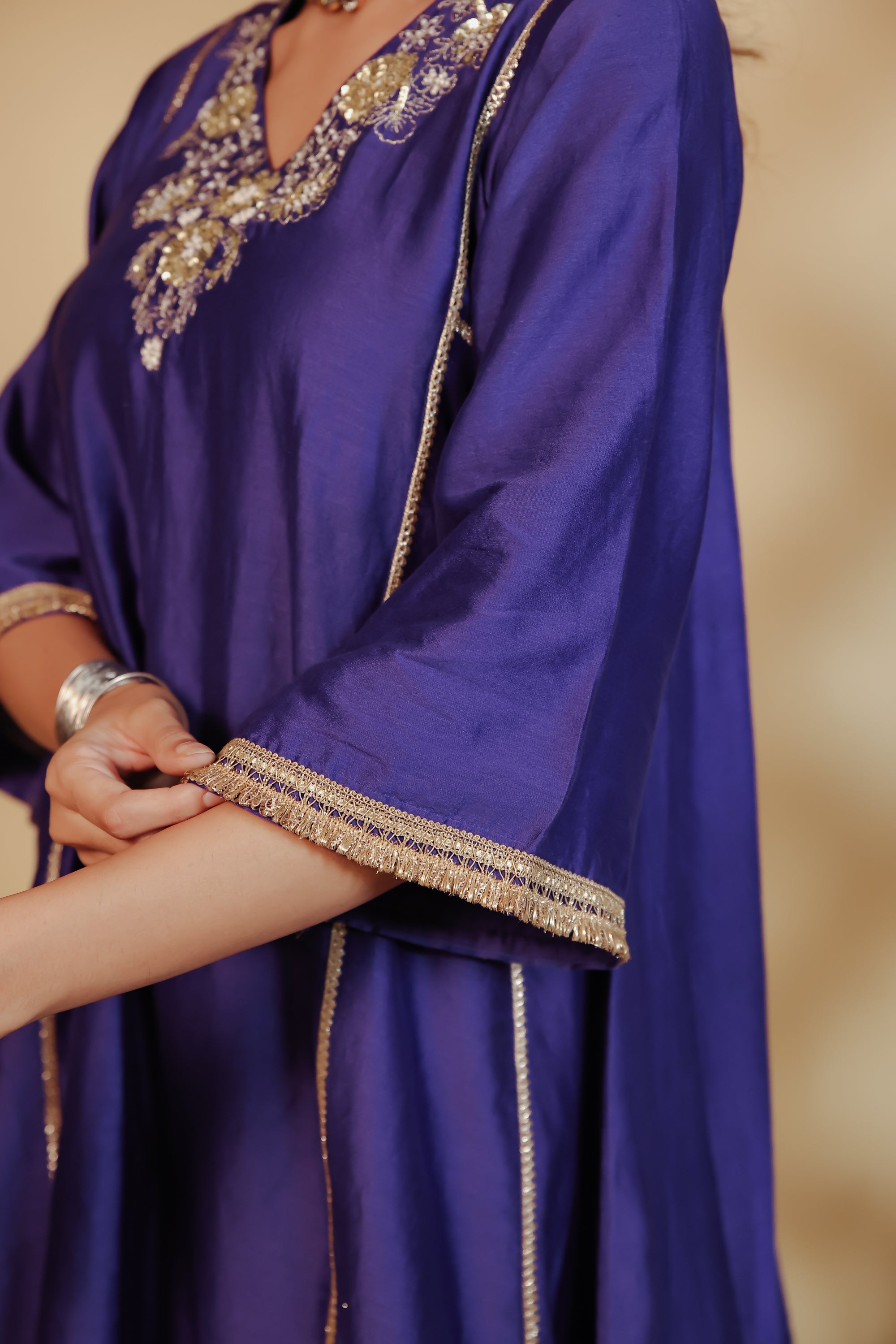 Blue Chanderi Hand-Embroidered Suit Set