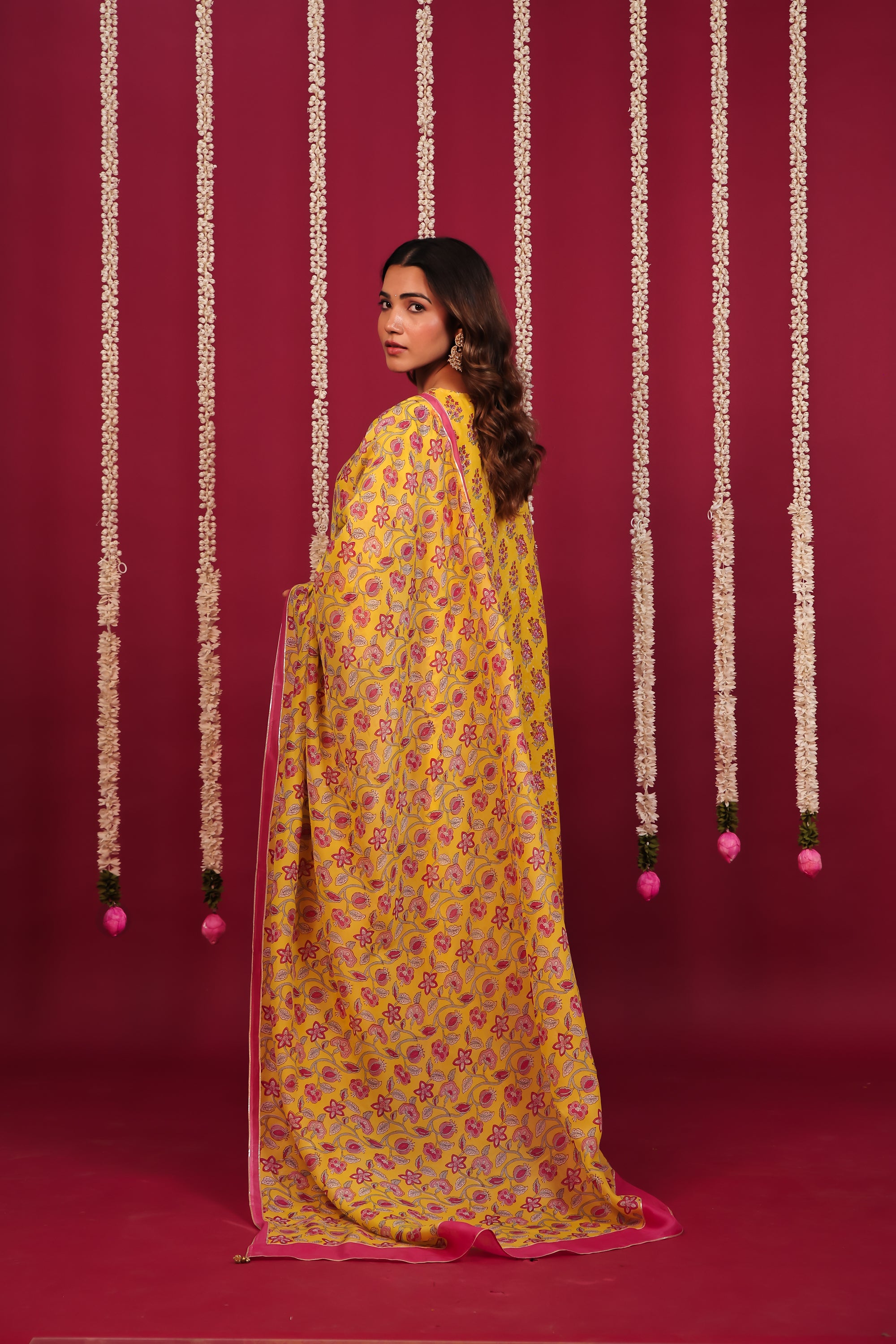 Haldi Yellow Hand-Block Embroidered Maslin Suit Set