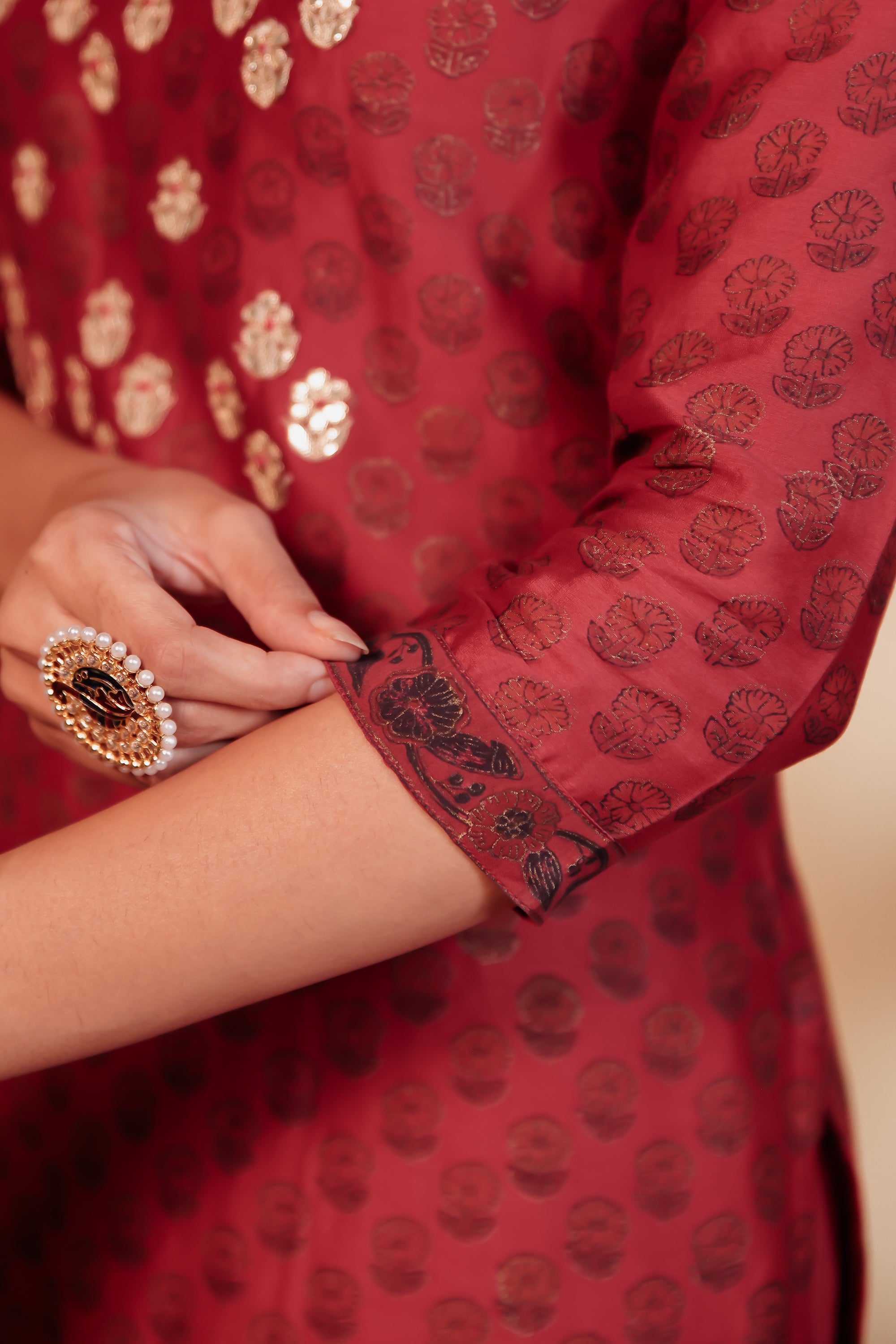Maroon Chanderi Hand-Embroidered Suit Set